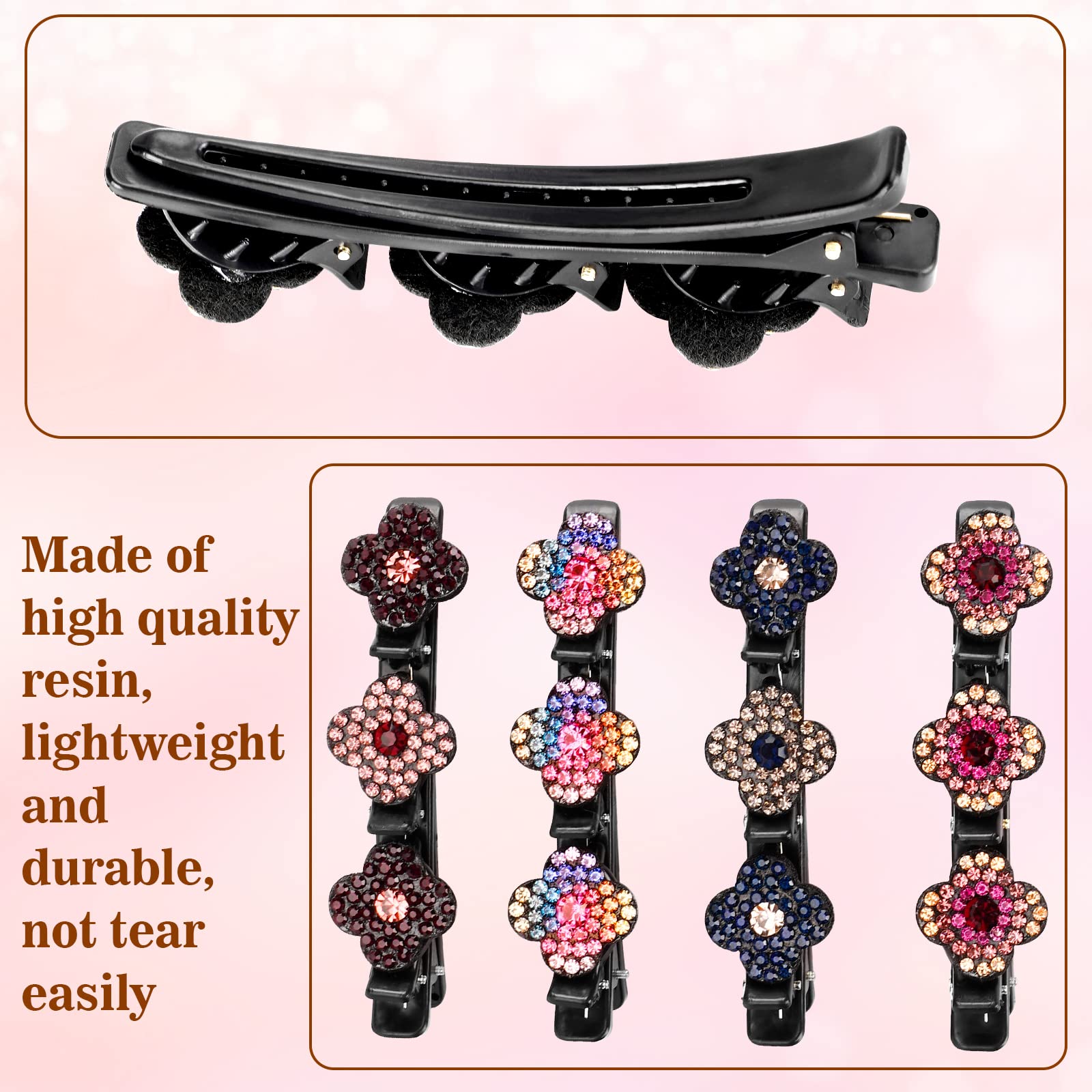 Sparkling Crystal Stone Braided Hair Clips for Women - Elegant Triple Hair Clips Set with 3 Small Clips for Girls (Pack of 4) - Perfect for Weddings, Parties, and Everyday Styling