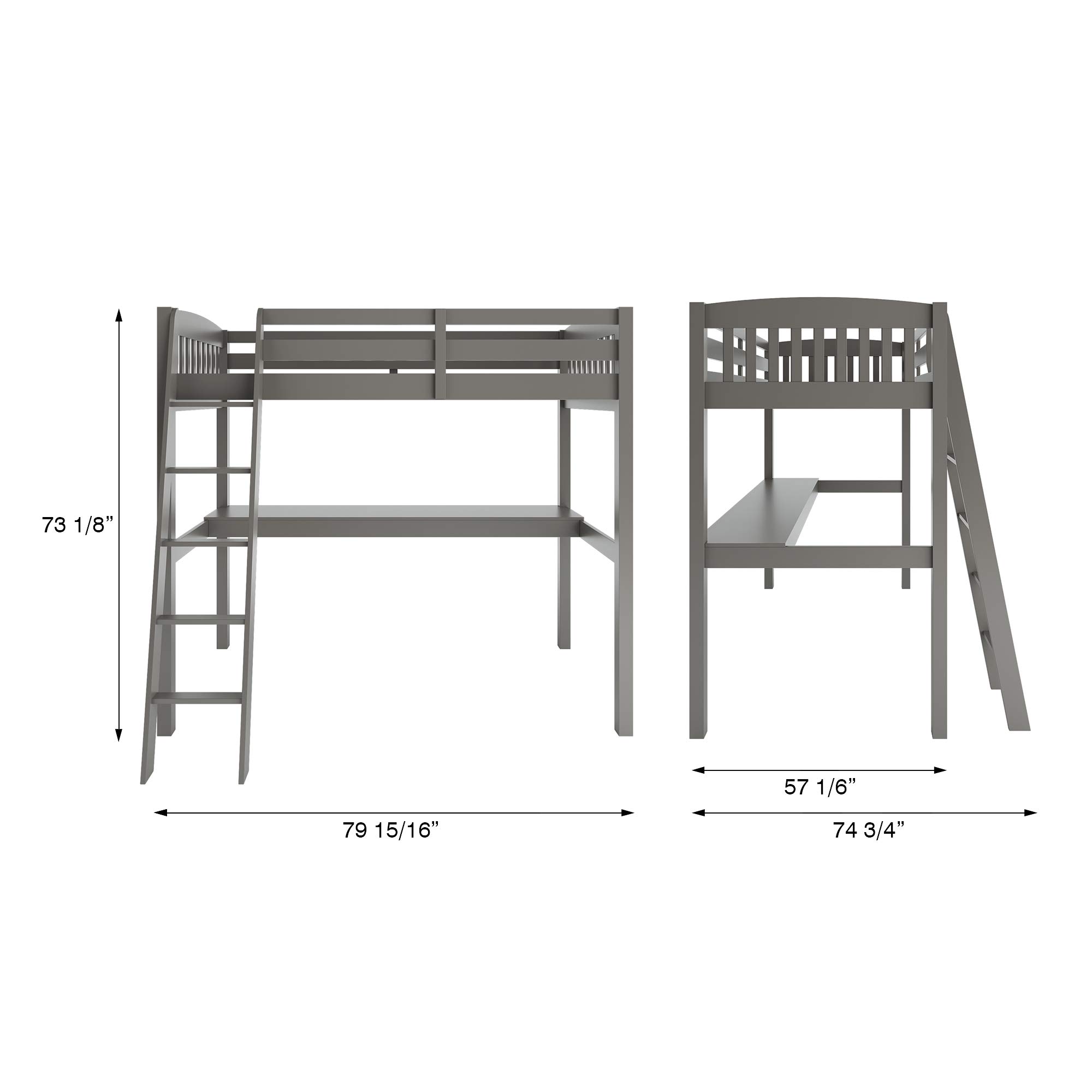 **Full Size Loft Bed with Desk & Safety Guardrail - Sturdy Wooden High Loft Bed for Kids, Teens & Adults - Slat Support & Angled Ladder - Space-Saving Bedroom Furniture for Small Rooms, Dorms & Apartments (Gray)**