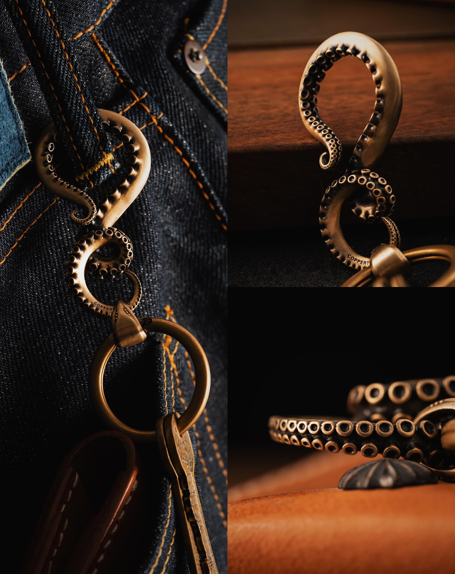 COPPERTIST.WU Octopus Brass Keychain for Men & Women - Unique Tentacle Animal Keyring, Creative Sea-Themed Gift for Car Keys & Decor | Perfect for Beach Lovers & Marine Enthusiasts