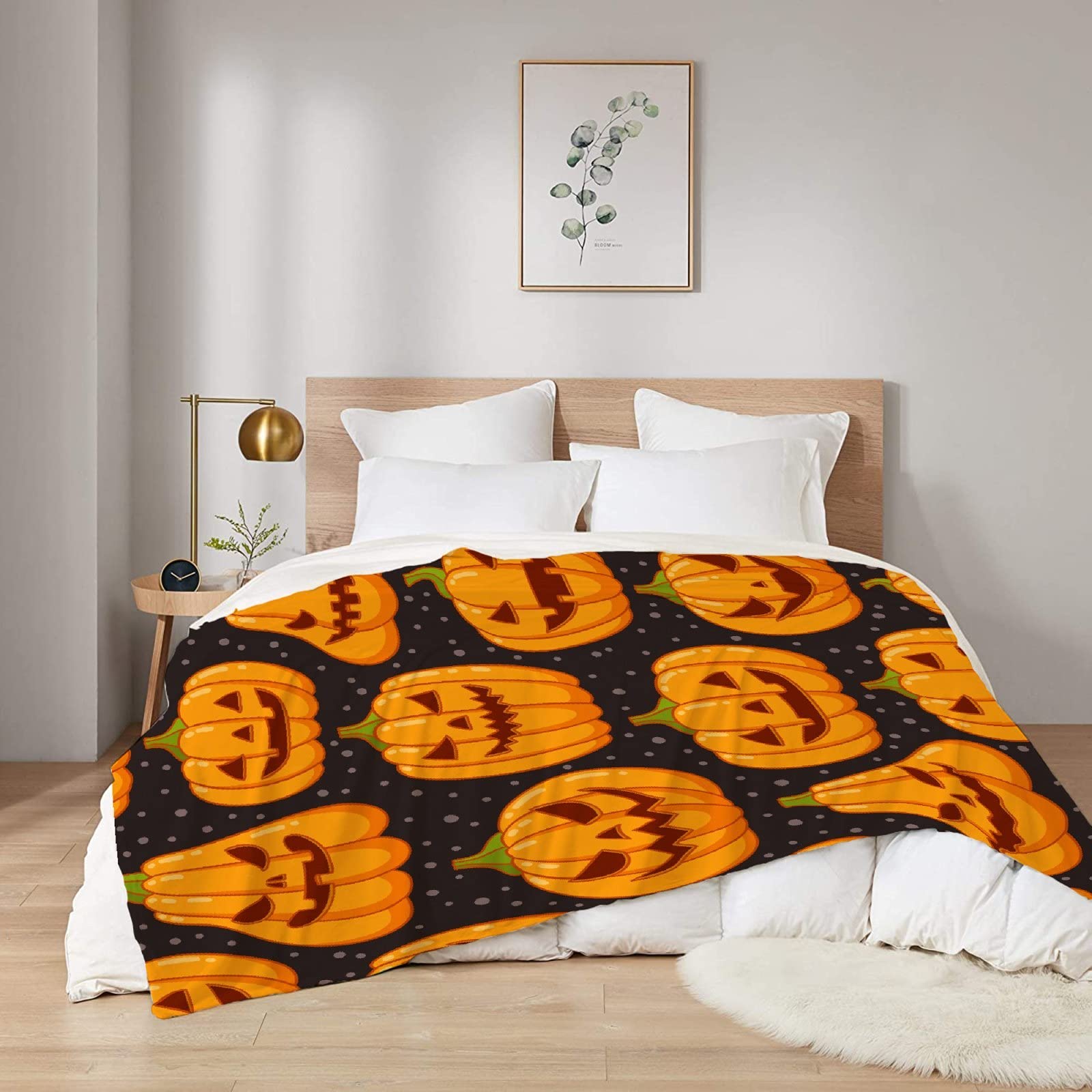 Halloween Pumpkin Flannel Blanket - Super Soft & Warm Cozy Shaggy Throw - 120x90 Inch Lightweight Bed Blanket for Couch, Sofa & Family Use - Perfect for Fall Decor, Movie Nights & Seasonal Home Comfort