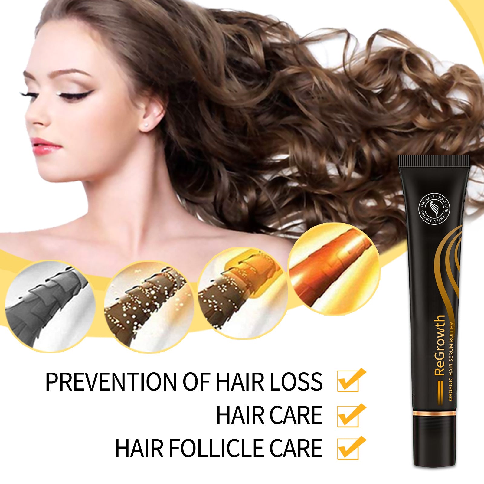Organic Hair Growth Serum with Roller - Anti-Hair Loss Treatment for All Hair Types, Scalp Nourishing & Strengthening - Perfect for Thinning Hair & Daily Hair Care Routine
