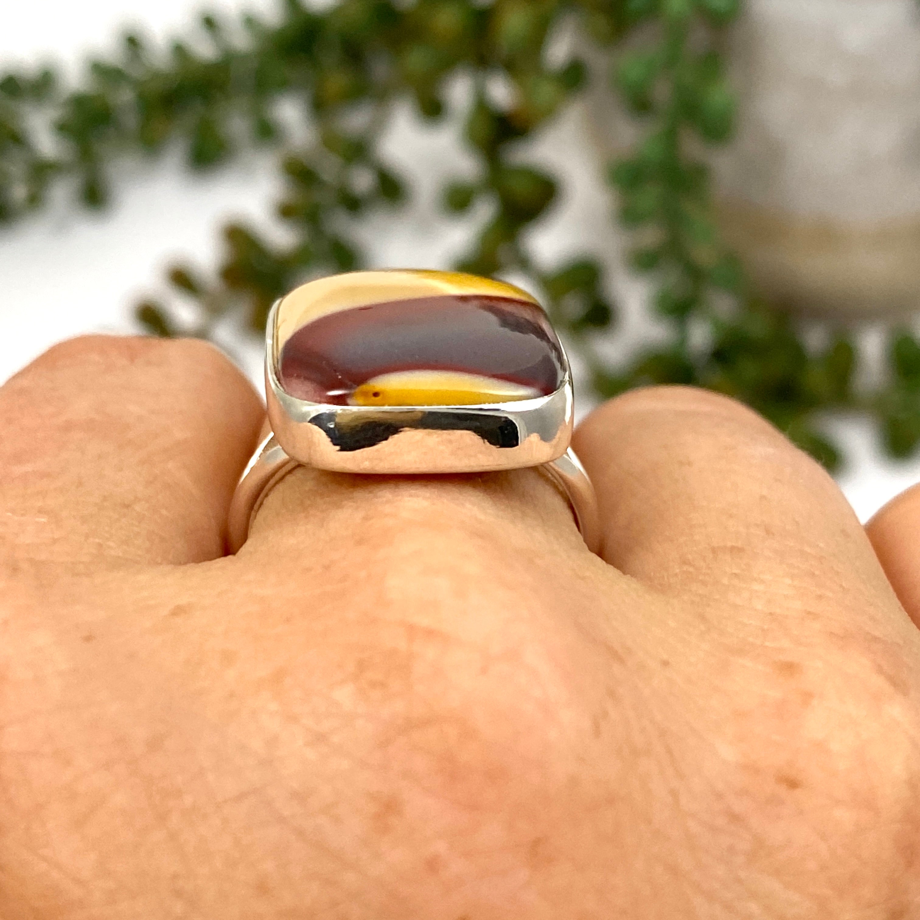 Natural Mookaite Rectangular Cabochon Ring - Size 9 - KRGJ3385 - Perfect for Boho Jewelry & Crystal Healing Collections