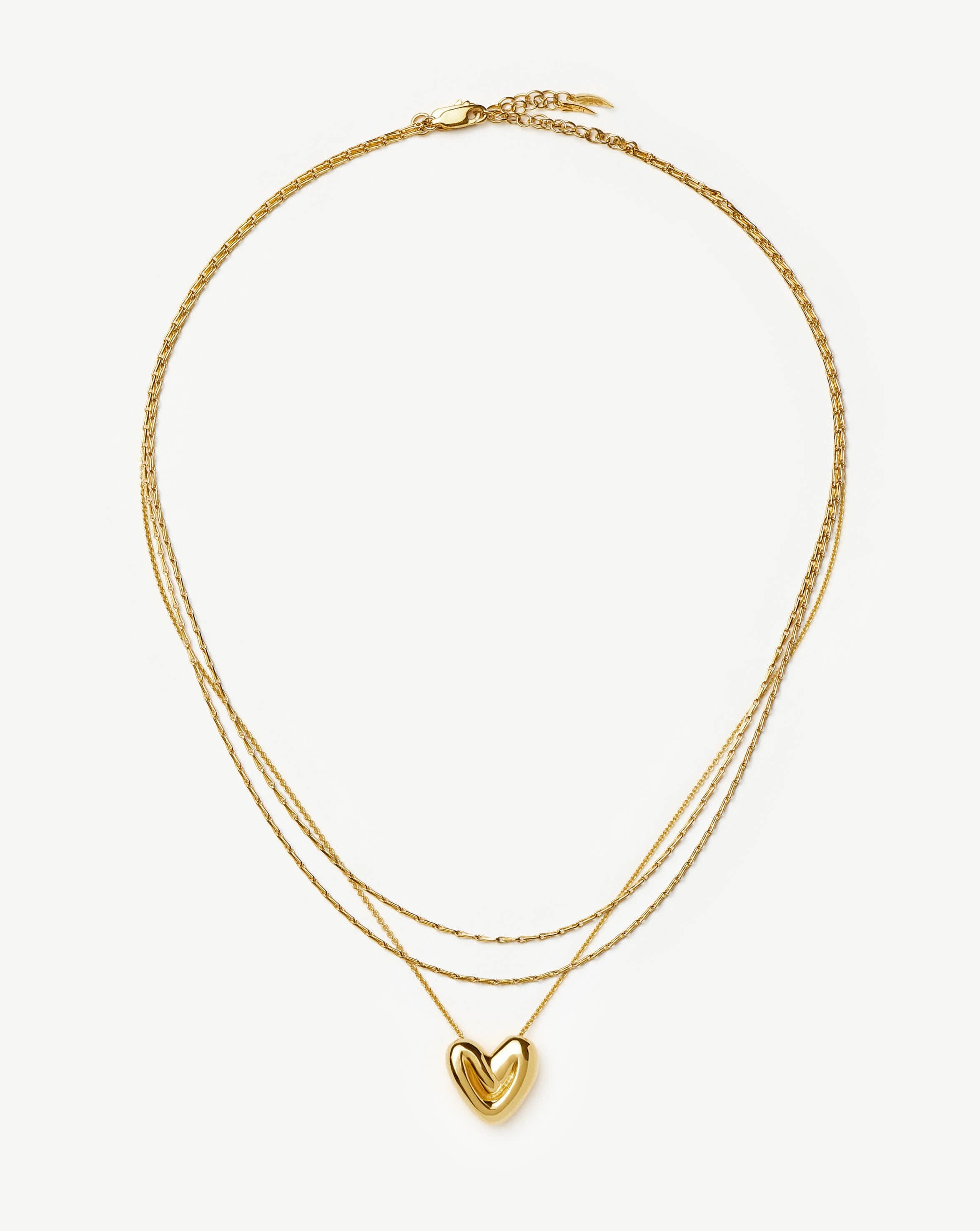 Double Chain & Puffy Heart Necklace Set - 18k Gold Plated Jewelry for Women | Elegant Layered Necklace for Valentine's Day, Anniversary Gift, Date Night & Special Occasions