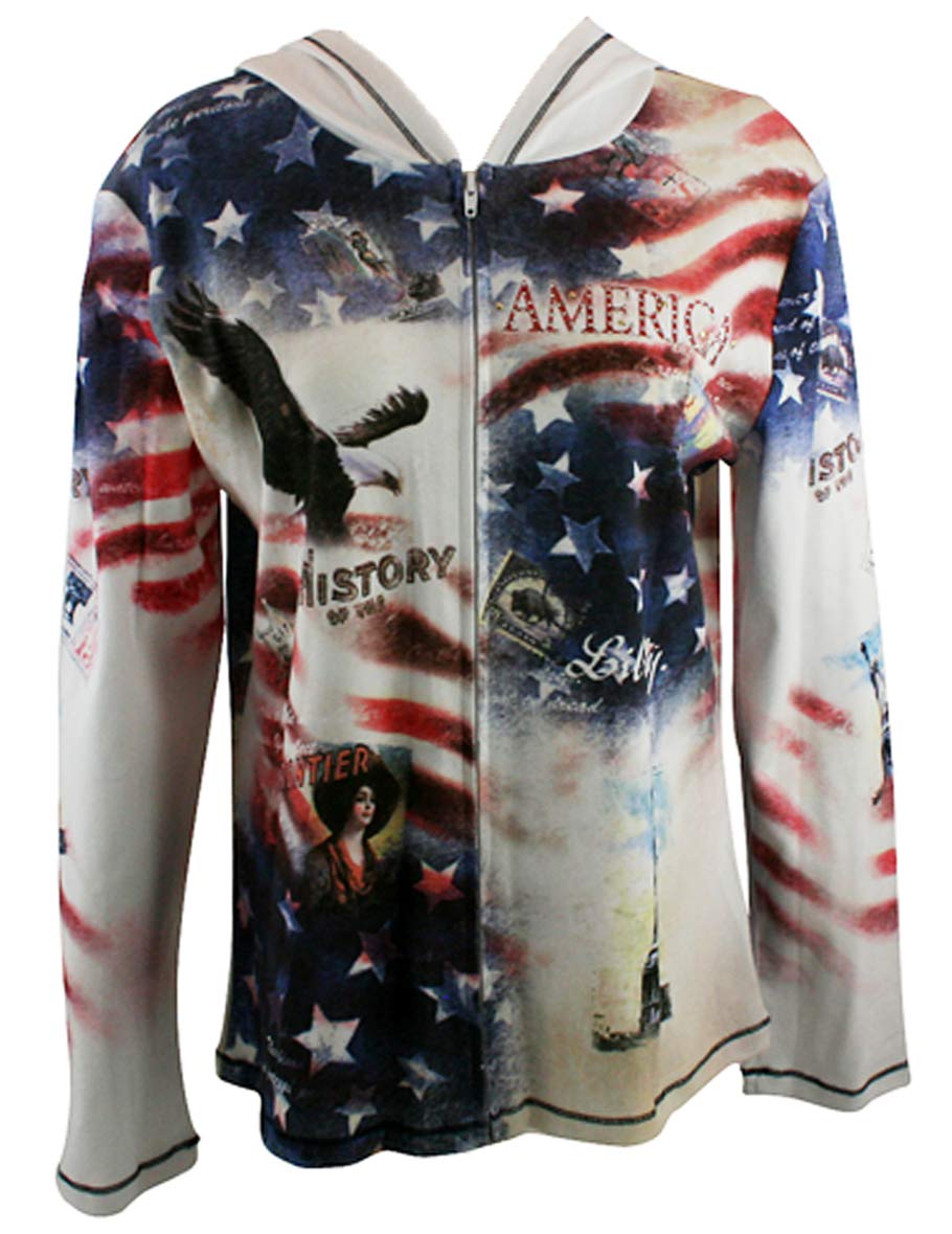 Patriotic Rhinestone Hoodie - White American Flag Design - Large Size for Men & Women - Perfect for 4th of July, Veterans Day & Patriotic Events