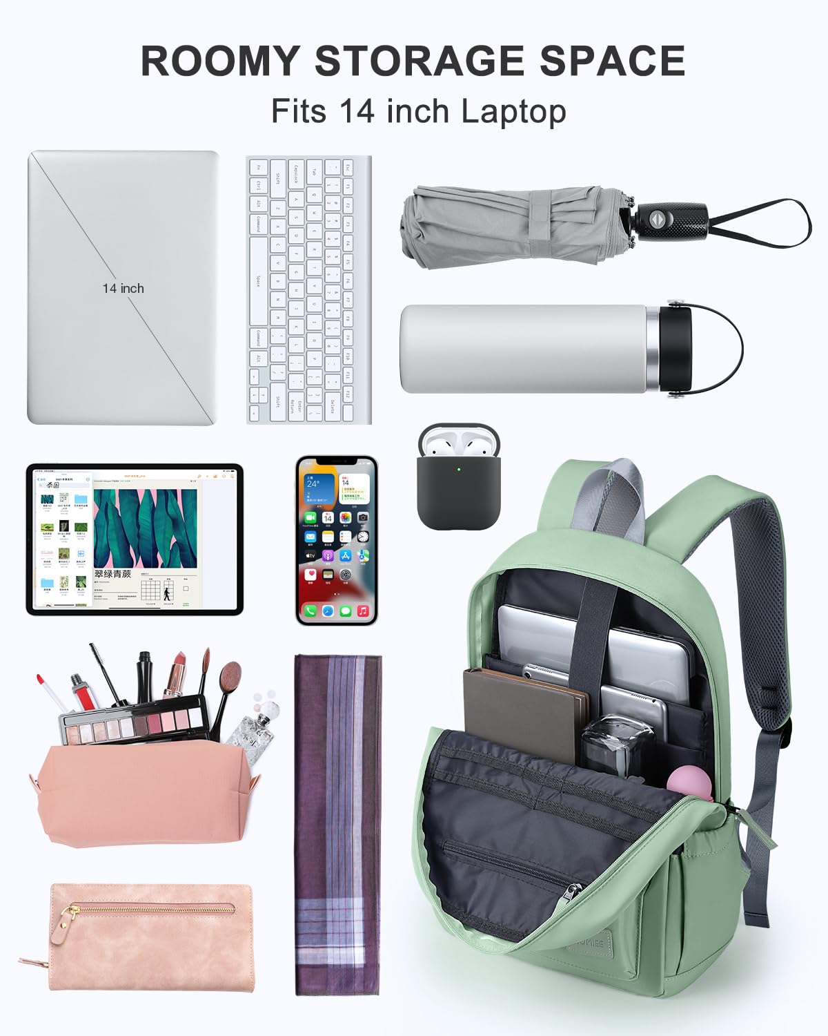HOMIEE Lightweight Stylish Casual Backpack - Water-Resistant Laptop Backpack for Men & Women - Perfect for Travel, School, Work & Everyday Use (Green)