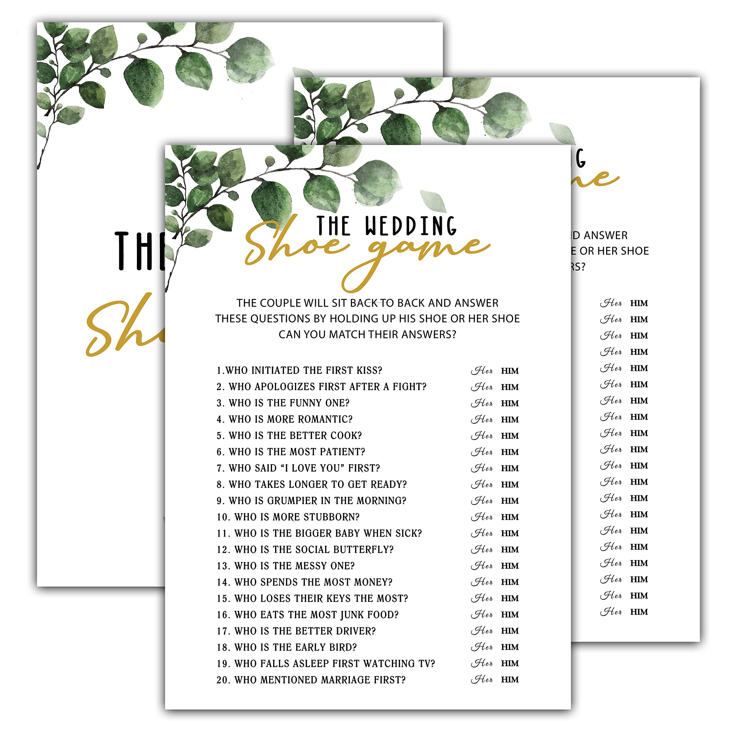 Bridal Shower Games Set - 30 Greenery Themed Engagement Party Game Cards for Wedding, Bachelorette Party & Bridal Shower Decorations - Perfect for Wedding Shoe Game & Bridal Party Activities