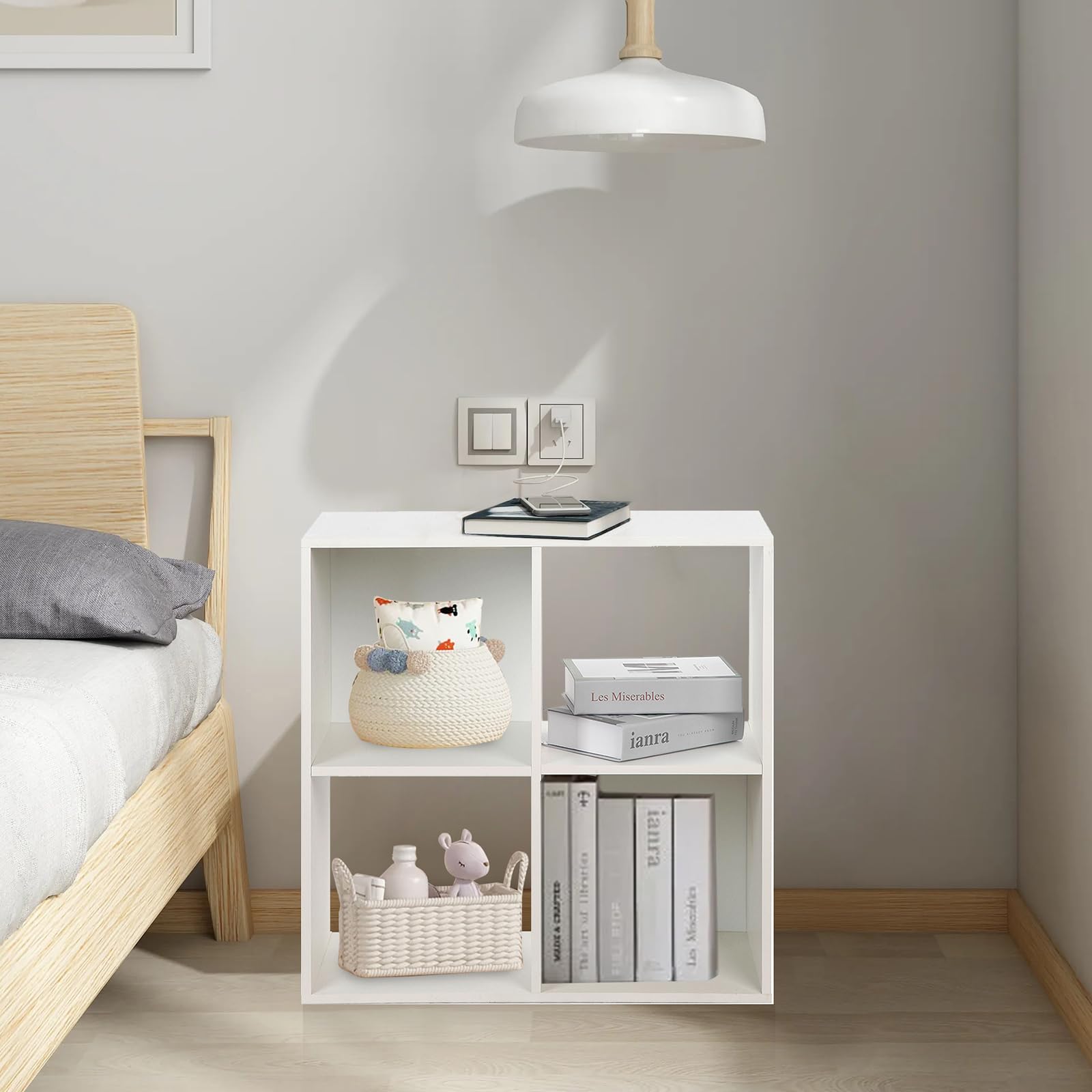 PACHIRA Wooden Storage Cubes Bookcase - 4 Cube Organizer Shelf for Living Room, Bedroom, Study | White Closet Cabinet & Unit Shelf | Perfect for Home Office, Dorm Room, Kids Room Organization