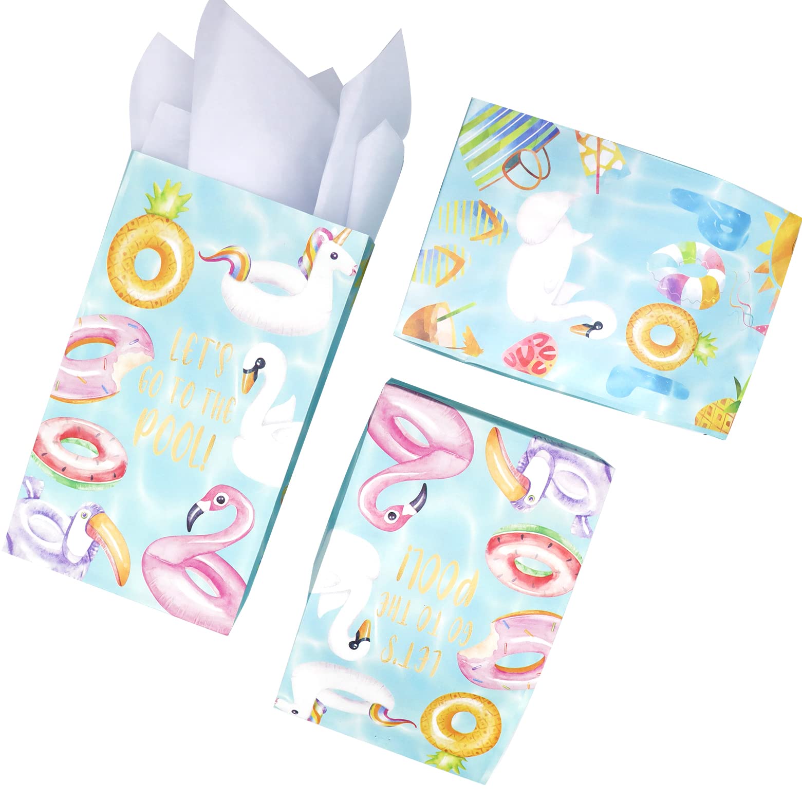 24 PCS Waterproof Pool Party Favor Bags with Fun Stickers - Candy & Goodie Gift Treat Bags for Kids - Perfect for Summer Pool Parties, Birthday Celebrations & Beach Themed Events