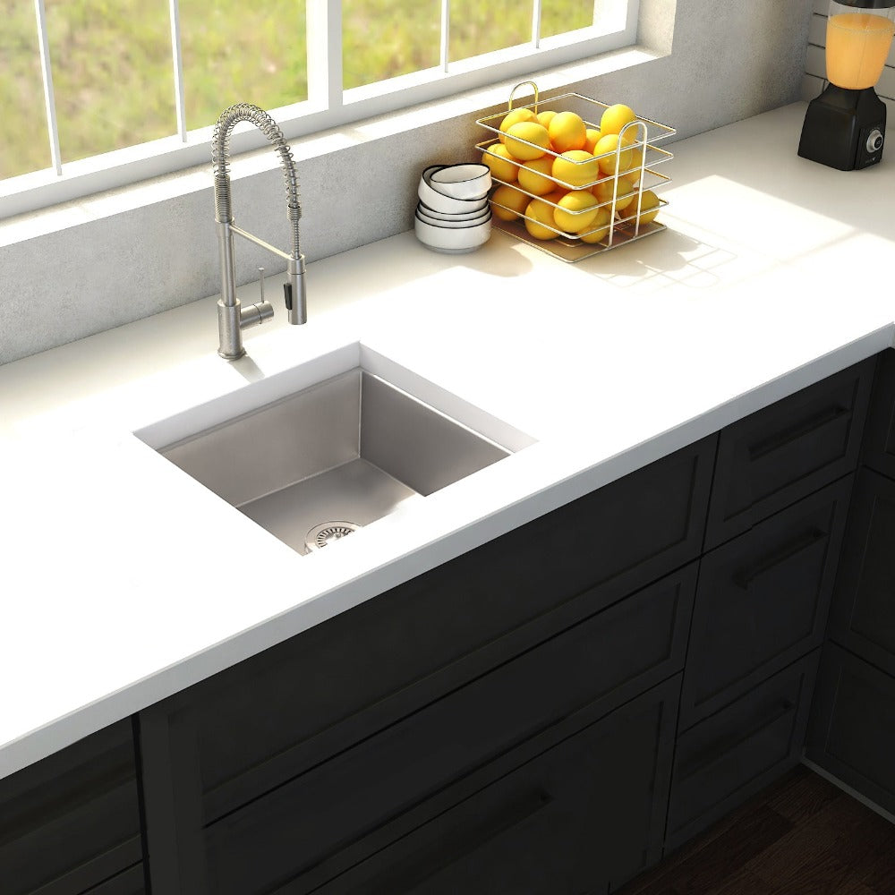 ZLINE Boreal 15-Inch Undermount Single Bowl Stainless Steel Kitchen Sink - SUS 15 - Perfect for Bar, Prep, and Small Space Kitchens