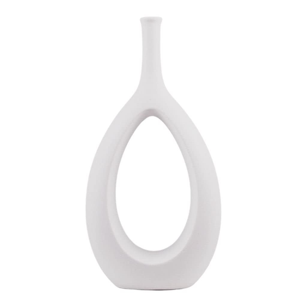 Geometric Ceramic Hollow Vase Planter - White Modern Home Decor for Wedding Centerpieces, Tabletop Display, Photo Props & Kitchen Decorations | Perfect for Floral Arrangements, Succulent Plants & Interior Design Styling