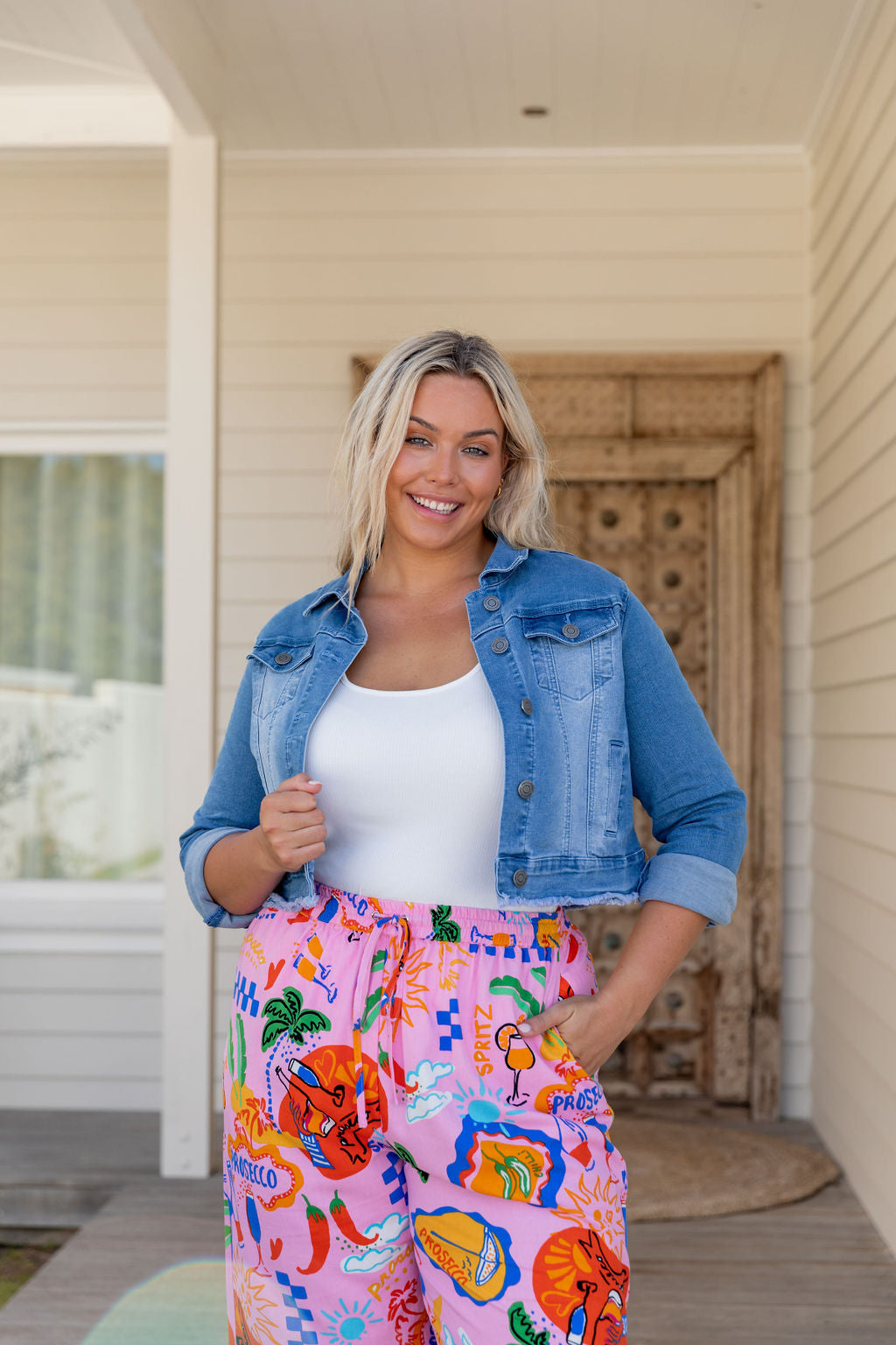 Kenzie Crop Denim Jacket for Women - Stylish Distressed Light Blue Denim Jacket - Perfect for Spring Outfits & Casual Streetwear