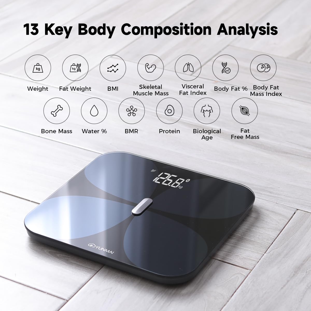 Yunmai Smart Body Composition Scale - Accurate Digital Bluetooth Bathroom Scale with BMI, Body Fat, Muscle Mass & 13 Health Metrics - Rechargeable, 400lb Capacity - Syncs with Apple Health - Perfect for Home Gym, Weight Loss Tracking & Fitness Enthusiasts