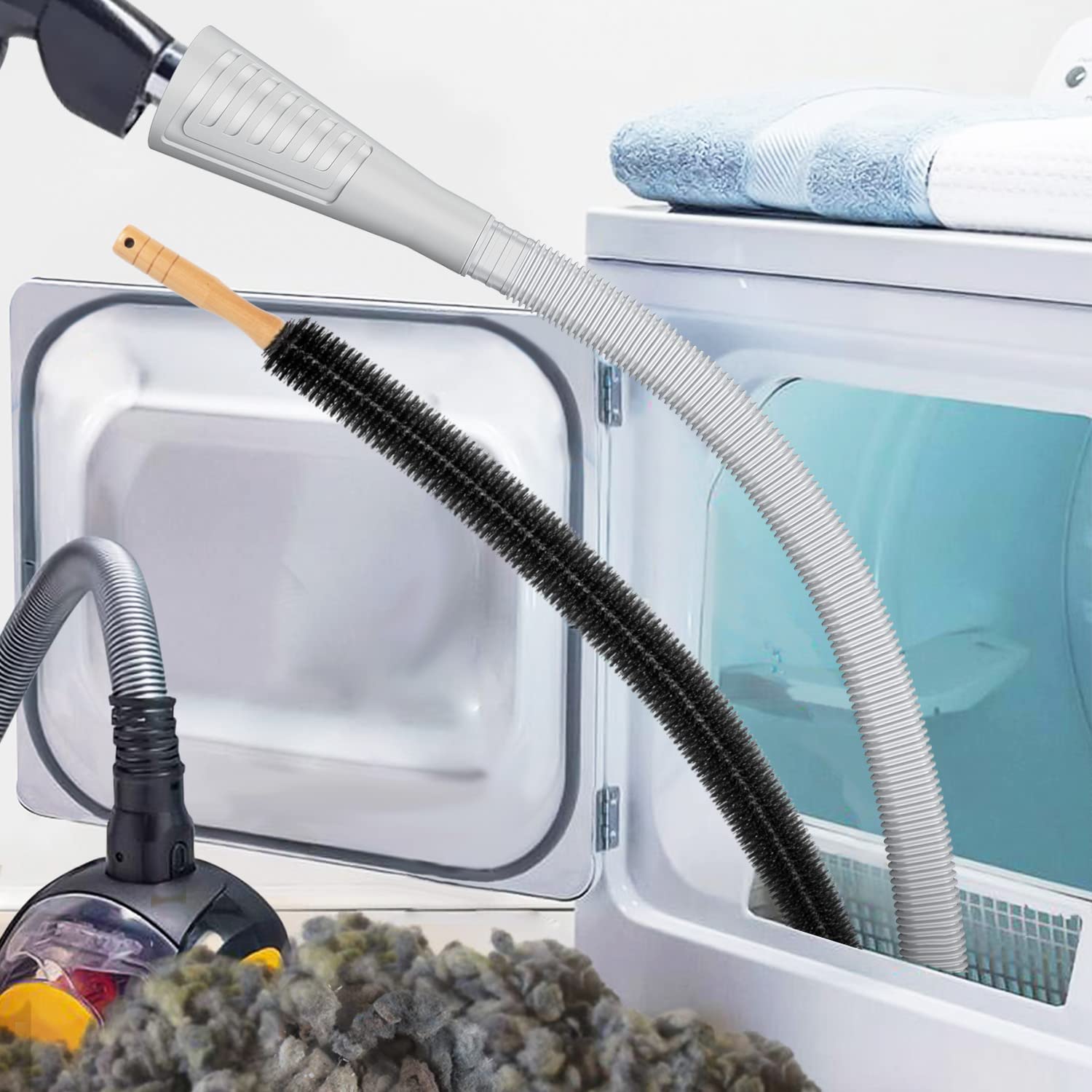 2-Piece Dryer Vent Cleaner Kit - Lint Brush & Vacuum Hose for Efficient Cleaning