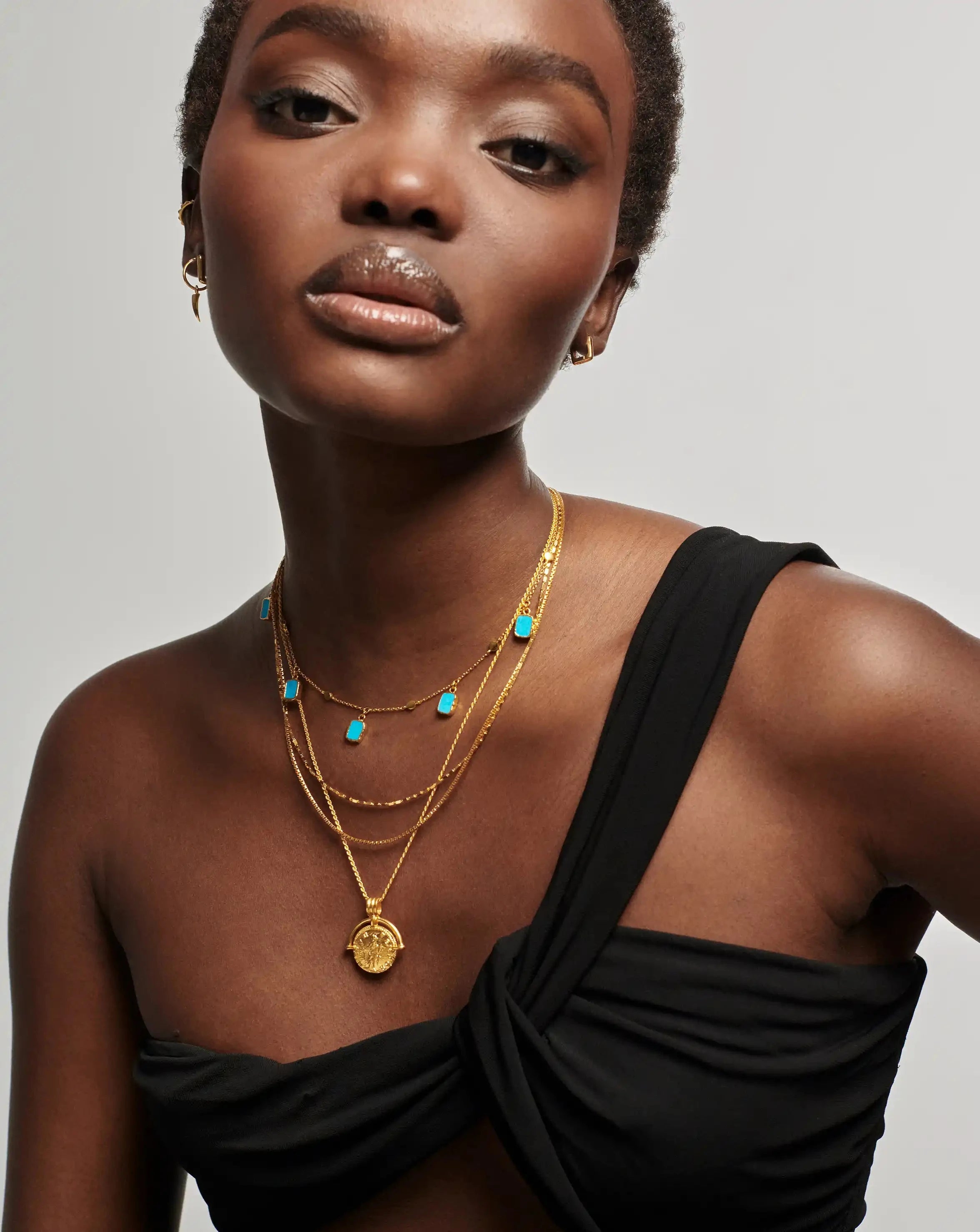 Lena Charm Choker Necklace - 18k Gold Plated Turquoise Pendant for Women | Elegant Layering Piece for Date Night, Wedding & Special Occasions