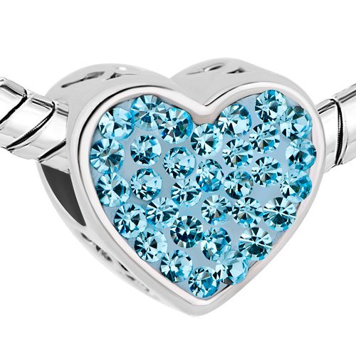 Lucky Jewelry Heart I Love You Charms with Swarovski Crystals - Birthstone Beads for Bracelets | Perfect for Valentine's Gifts, Anniversary Presents & DIY Jewelry Making