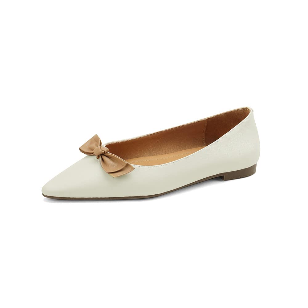 TinaCus Women's Genuine Leather Pointed Toe Slip On Flats - Handmade Comfortable Bow Tie Ballet Flats for Work, Office & Casual Outfits