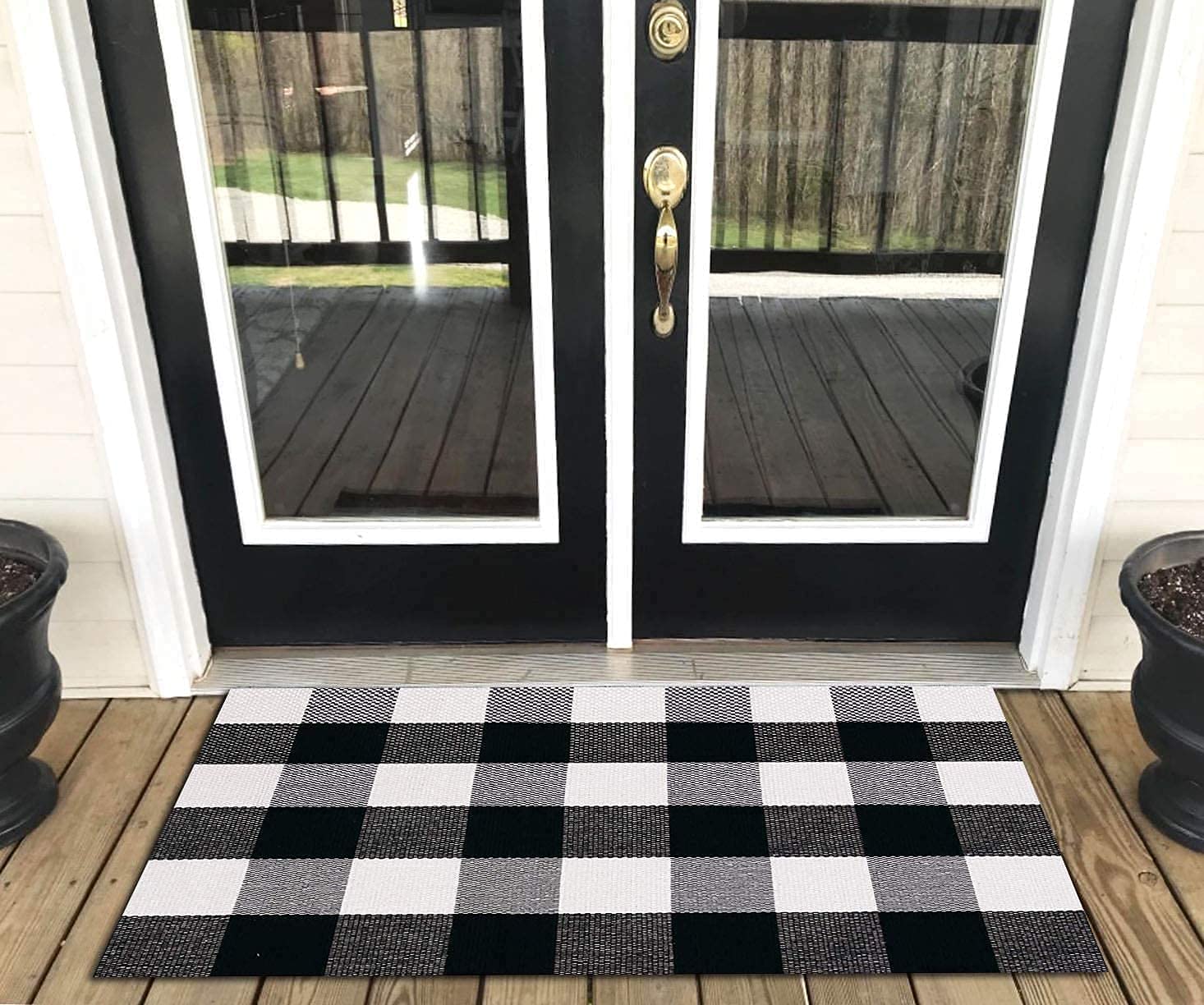 Levinis Buffalo Check Rug - Washable Cotton Plaid Rug for Porch, Outdoor, Kitchen, Bathroom, Entryway & Bedroom - Durable Hand-Woven Doormat (23.6