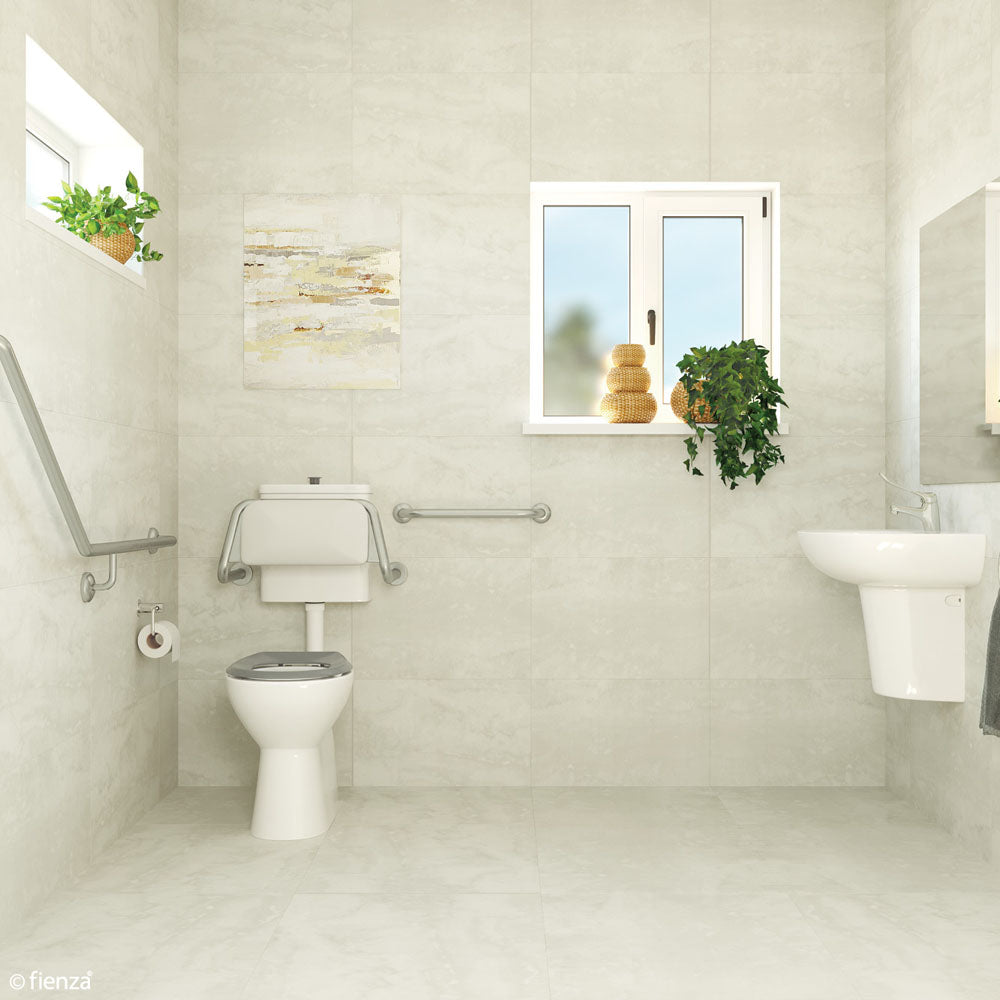 Fienza CARE2R Accessible Toilet Safety Kit with 40° Right-Hand Grab Bar & Blue Raised Toilet Seat - Ideal for Elderly & Disabled Bathroom Accessibility