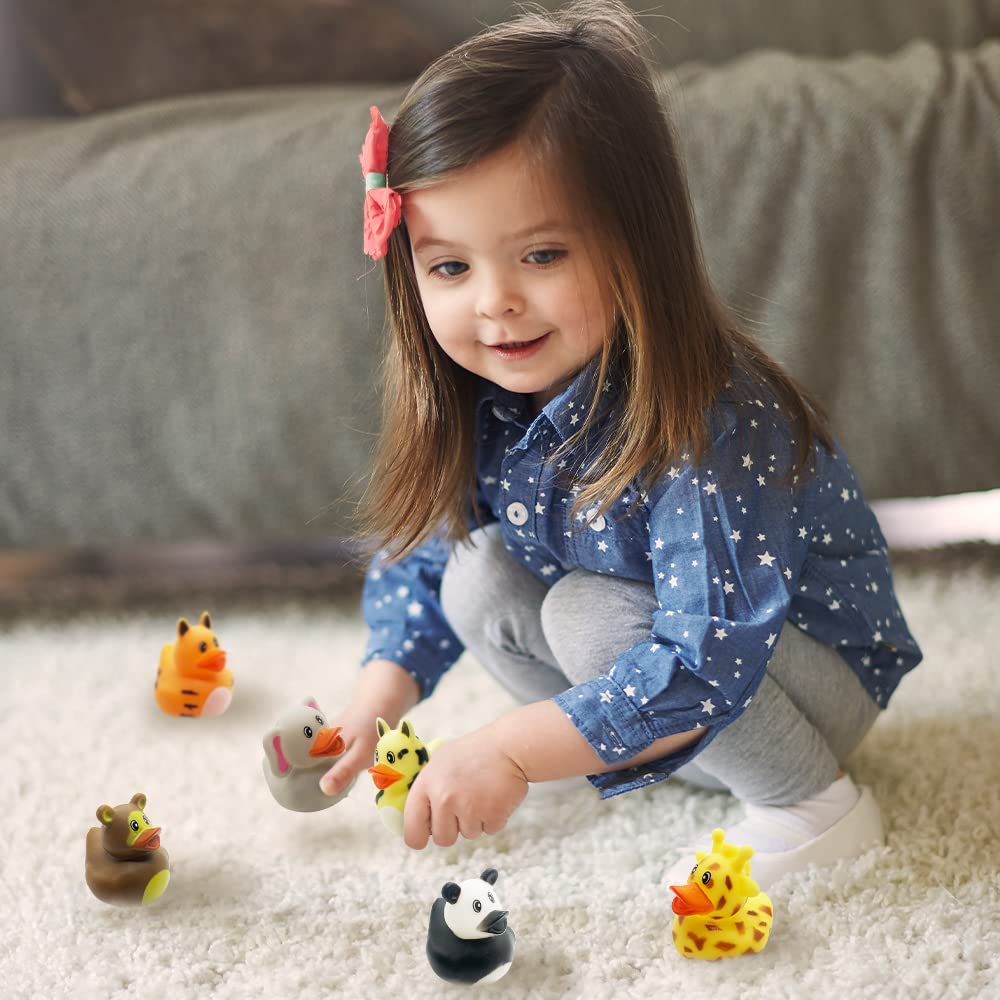 ArtCreativity 12-Pack Zoo Animal Rubber Duckies – Cute Safari-Themed Bath Toys for Kids, Fun Pool & Bathtub Ducks, Perfect for Birthday Party Favors, Carnival Prizes & Baby Showers | Great for Toddler Bath Time, Swimming Pool Play & Party Decorations