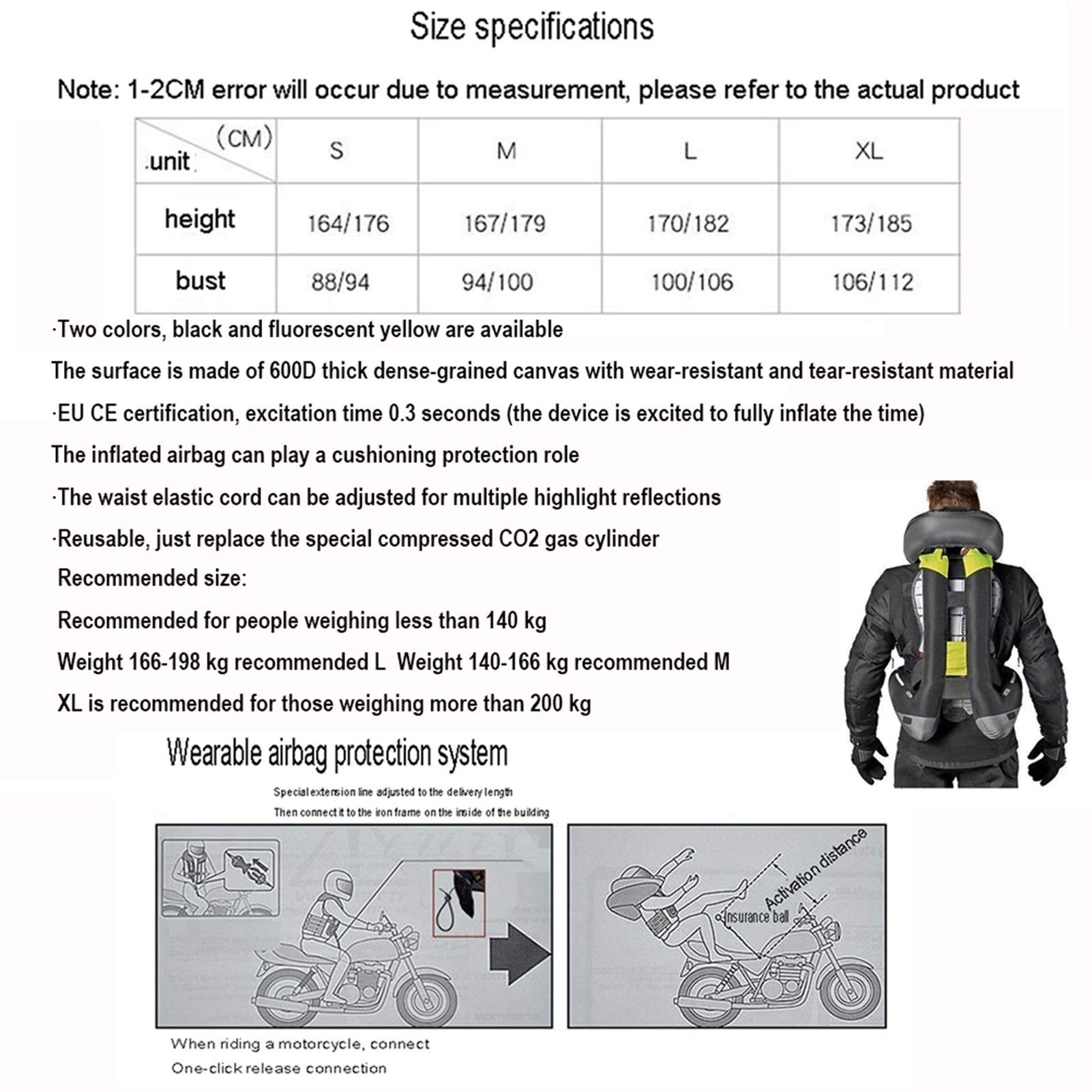 Motorcycle Airbag Vest - 0.2s Auto-Deploy Protection for Spine, Waist, Back & Chest | CE Certified Safety Gear with Reflective Strips | Perfect Gift for Riders - Ideal for Street Bikes, Cruisers & Adventure Touring