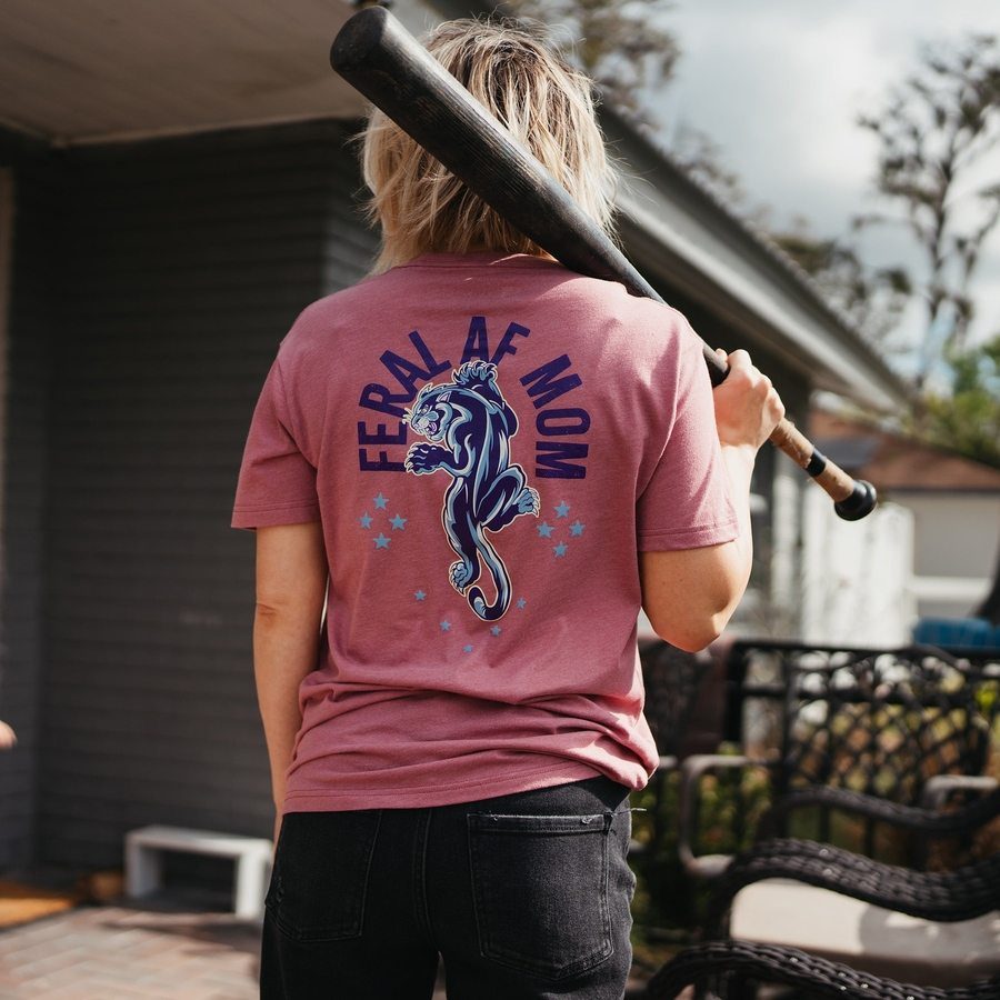 Women's Feral AF Mom Boyfriend Fit T-Shirt - Heather Mauve | Soft Relaxed Fit Tee for Casual Wear, Lounge & Everyday Outfits