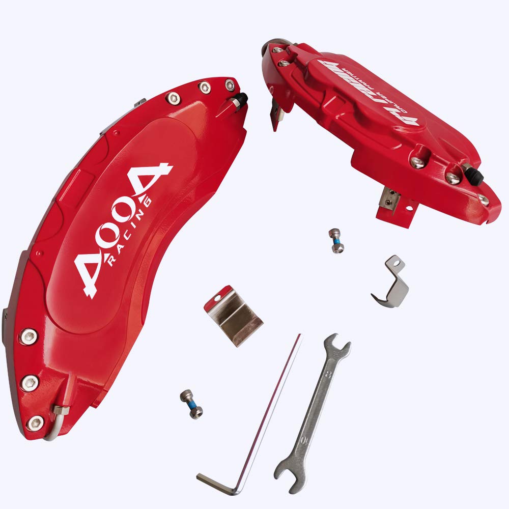 AOOA Red Brake Caliper Covers with White Characters - Set of 4 - Compatible with Ford Mustang EcoBoost - Perfect for Car Enthusiasts & Performance Upgrades