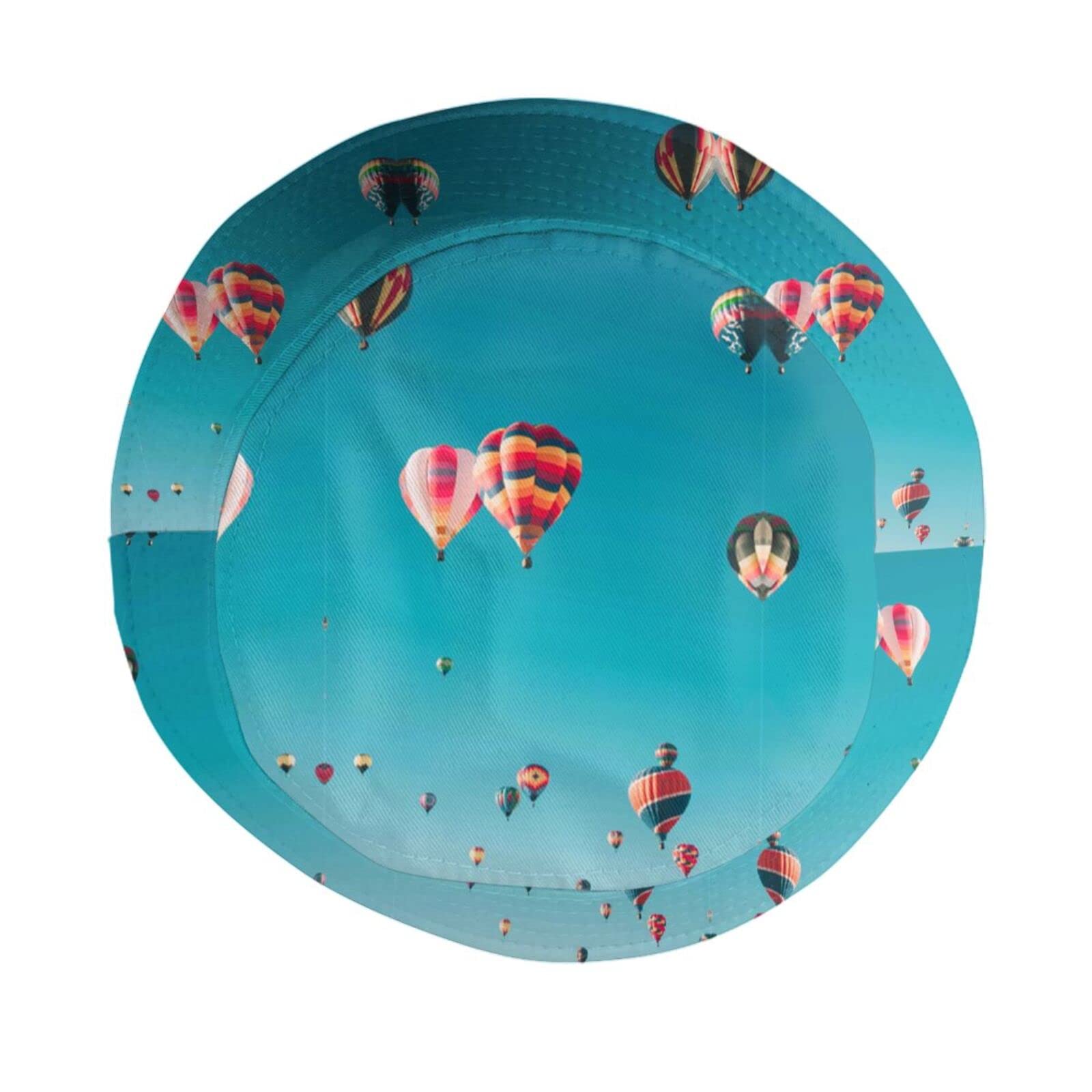 Balloon Bucket Hat - Hot Air Balloon Print Wide Brim Fisherman Cap for Women & Men - UV Protection Sun Hat for Travel, Beach, Outdoor Activities & Summer Festivals