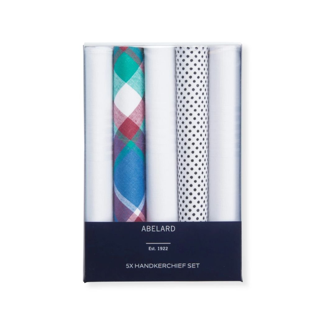 ABELARD 5 Pack Soft Cotton Handkerchiefs for Men & Women - Breathable, Washable, Multi-Color Set - Perfect for Everyday Use, Travel, and Gifts