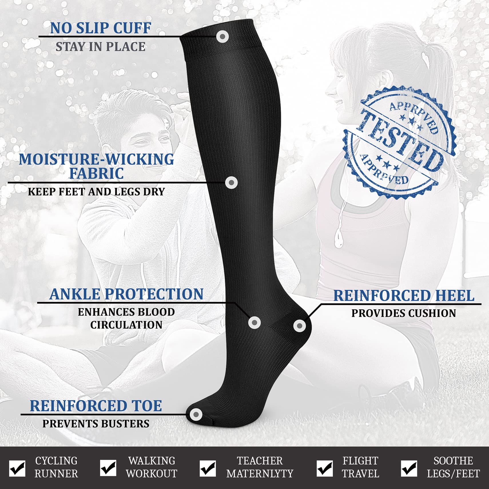 Acture 15-20 mmHg Compression Socks for Women & Men - Medical Grade Support for Running, Nursing, Varicose Veins & Travel - Improve Circulation & Reduce Swelling (Perfect for Athletes, Nurses & Frequent Flyers)
