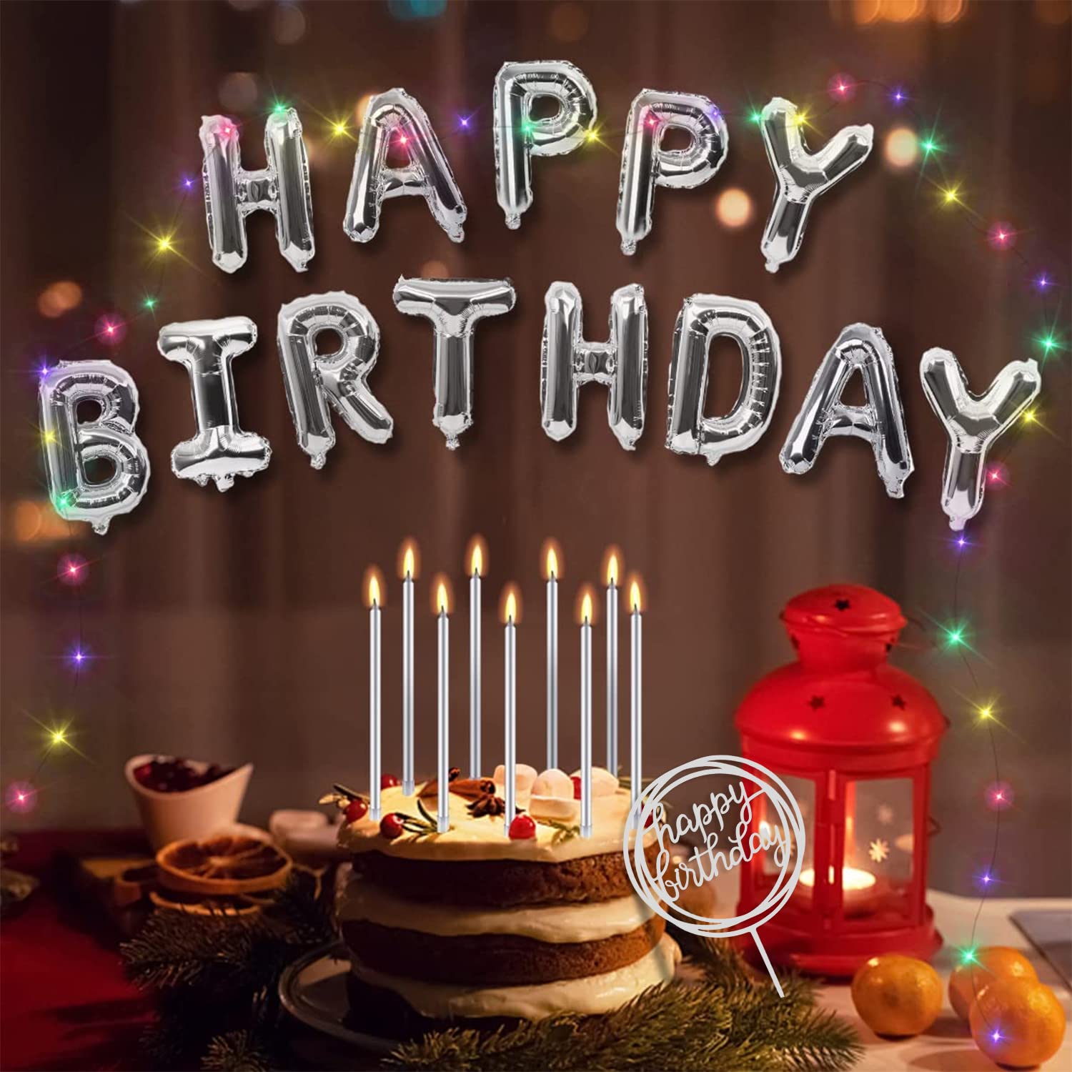 9-Piece Silver Birthday Candles Set - Long Thin Cake Candles with Balloons for Birthday & Wedding Decorations | Perfect for Cake Toppers, Party Centerpieces, and Celebration Table Decor