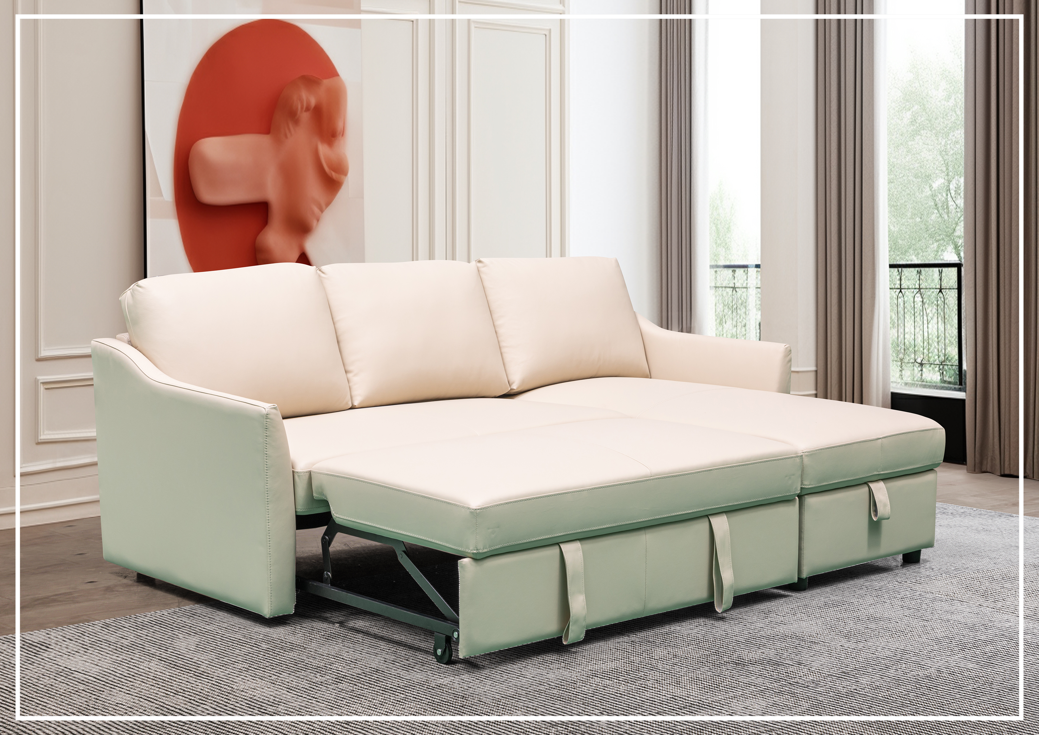 Gio Italia Merax L-Shaped Leather Full XL Sectional Sleeper Sofa with Storage Chaise - Modern Living Room Furniture for Small Spaces & Home Theater