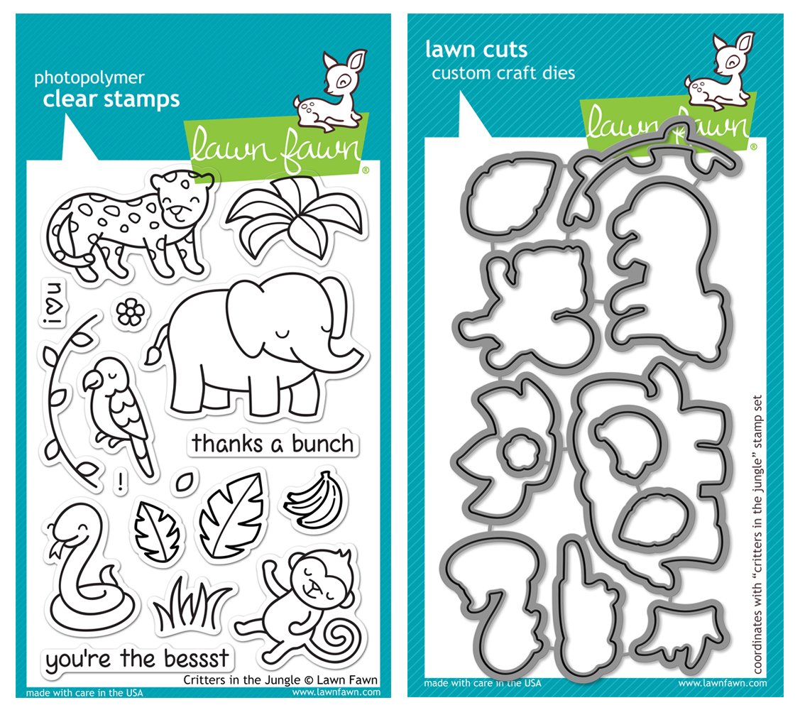 Lawn Fawn Critters in the Jungle Stamp and Die Set - 2-Piece Crafting Bundle for Card Making, Scrapbooking & DIY Projects