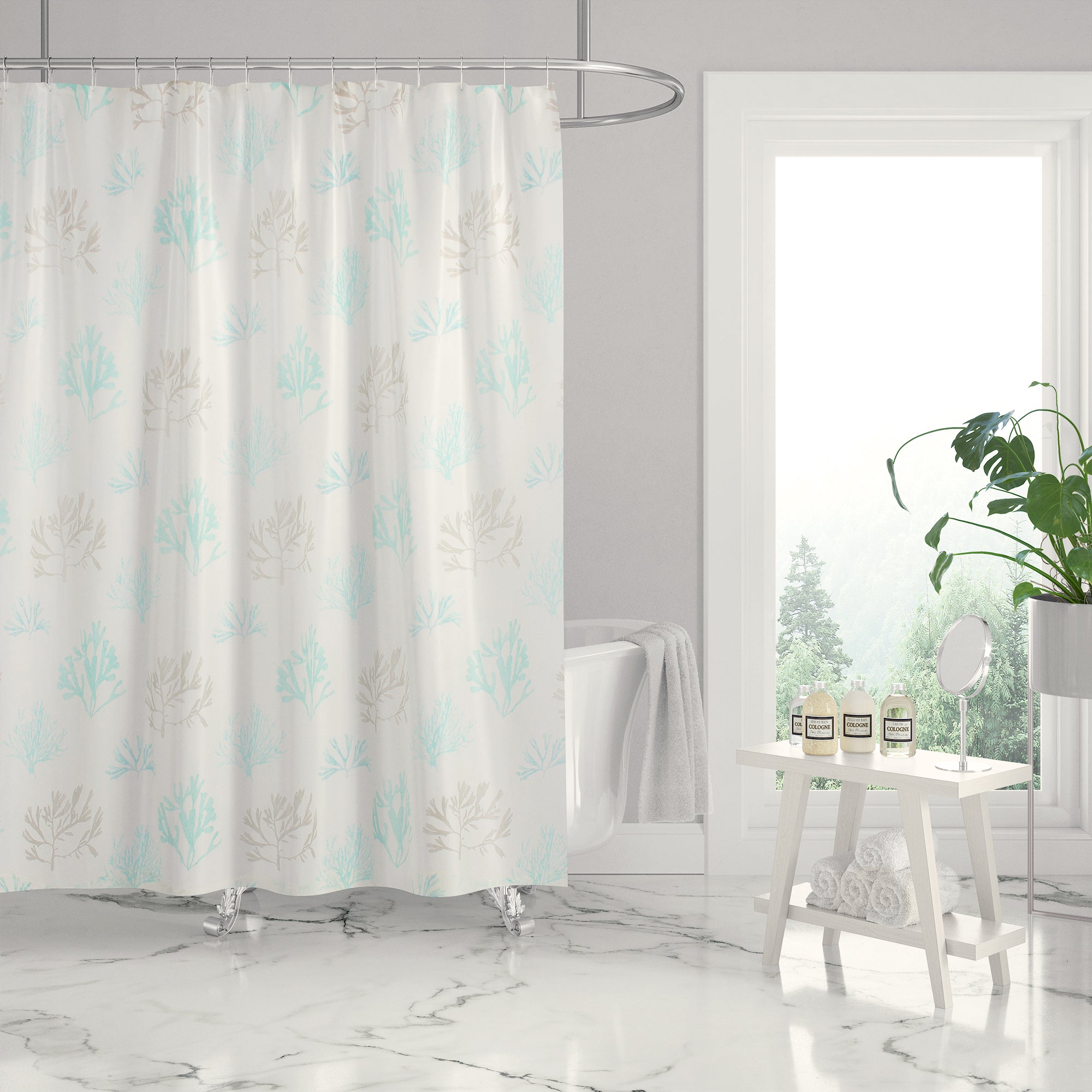 Stone Harbor Waterproof Shower Curtain with Hooks - Coastal Beach Theme Bathroom Decor for Bath Tub, Perfect for Nautical & Beach House Style