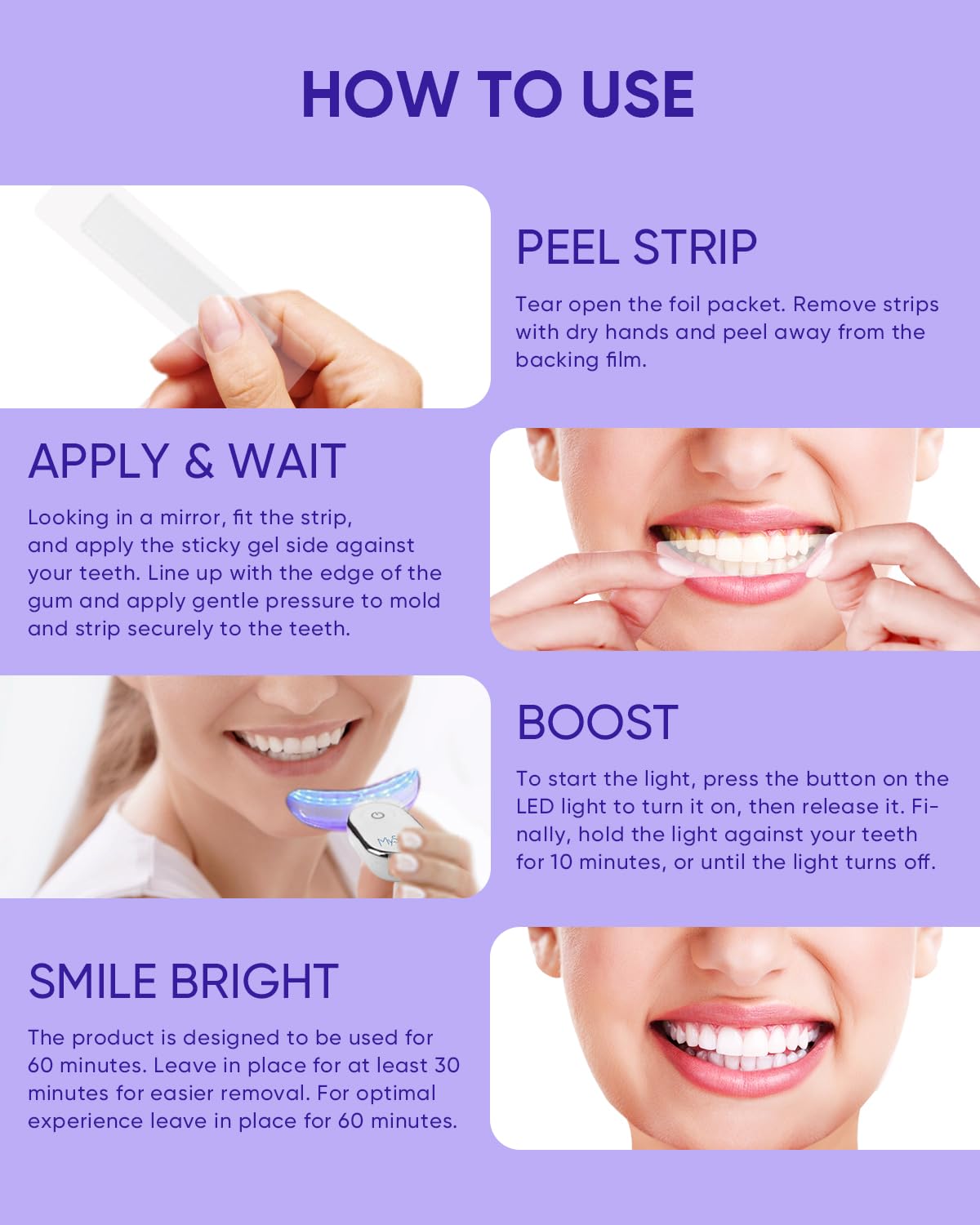 MySmile 10Pcs Teeth Whitening Strips Kit with LED Light - Fast 10-Minute Whitening for Coffee, Wine & Tobacco Stains - Safe for Enamel & Sensitive Teeth | Perfect for Home Use, Travel & Special Occasions