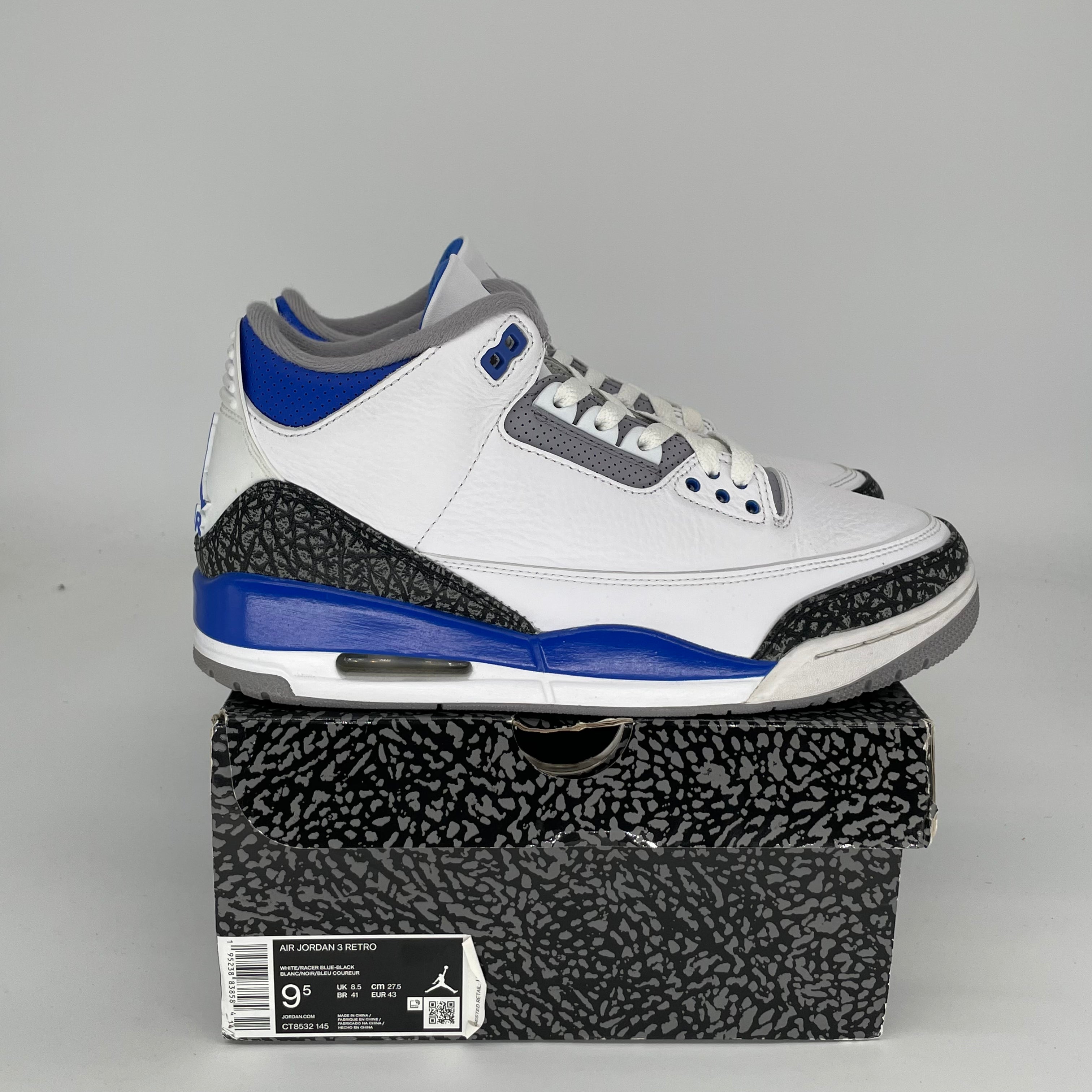 AIR JORDAN 3 RACER BLUE Men's Basketball Shoes Size 9.5 - Style CT8532-145 | Retro Sneakers for Running, Gym & Streetwear Fashion