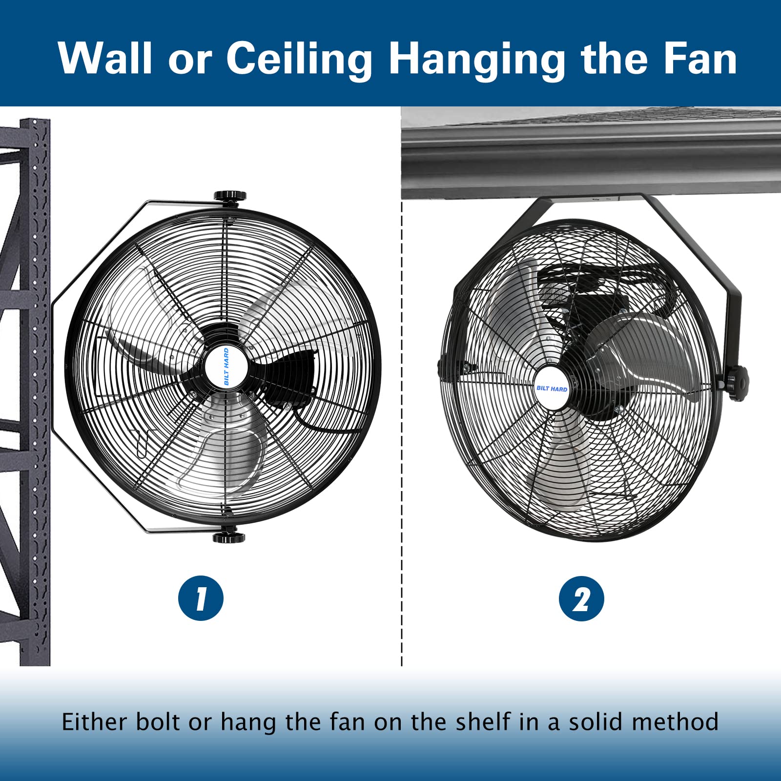 BILT HARD 18 Inch High Velocity Industrial Wall Fan - 4300 CFM, 3-Speed Adjustable, Sealed Motor, Heavy Duty Metal Construction - Perfect for Warehouses, Barns, Garages & Workshops (2-Pack)