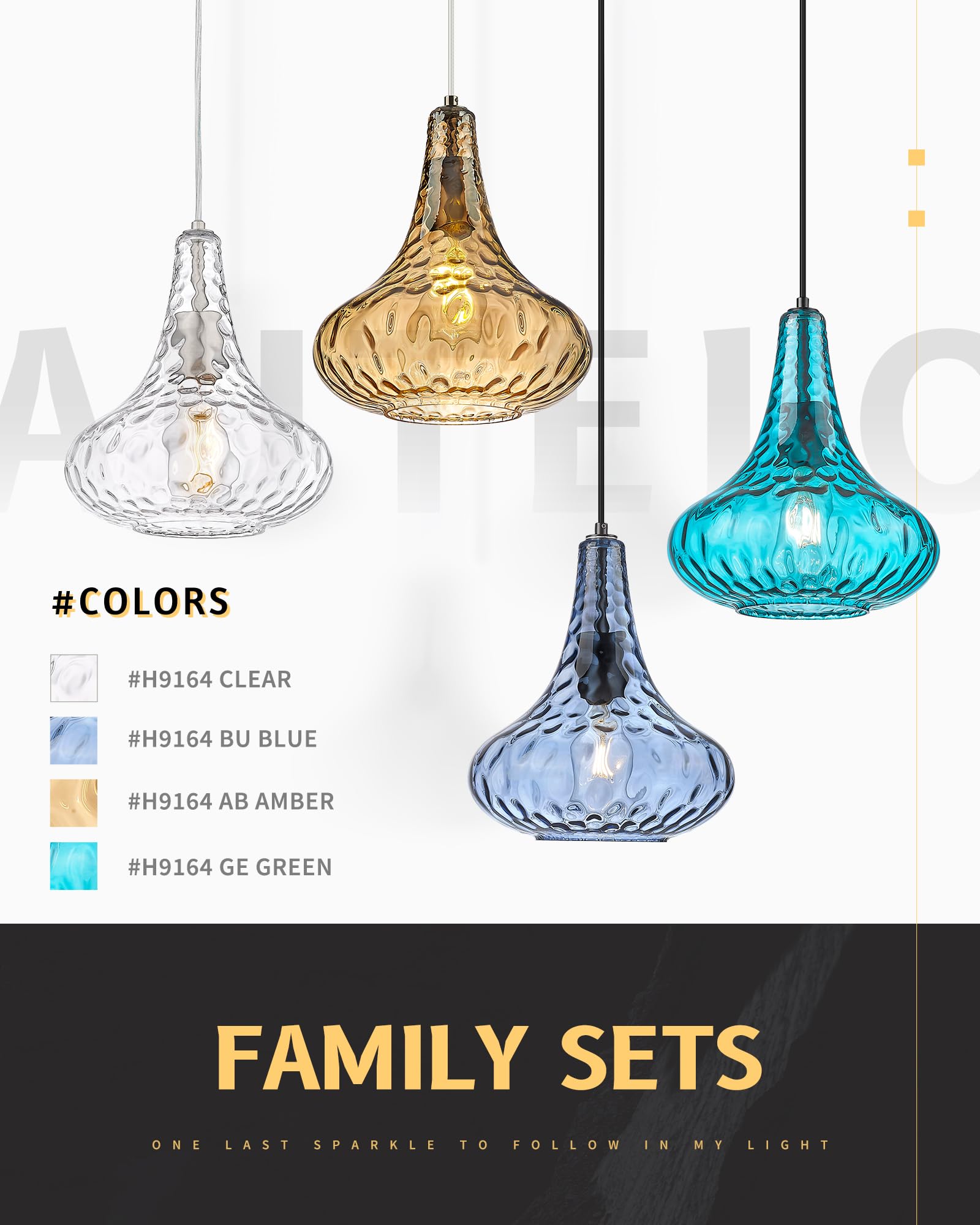 AUTELO Hammered Glass Pendant Light Fixture - Modern Kitchen Island Lighting for Dining Room, Living Room & Bar | Dimmable Hanging Light for Home Decor H9164
