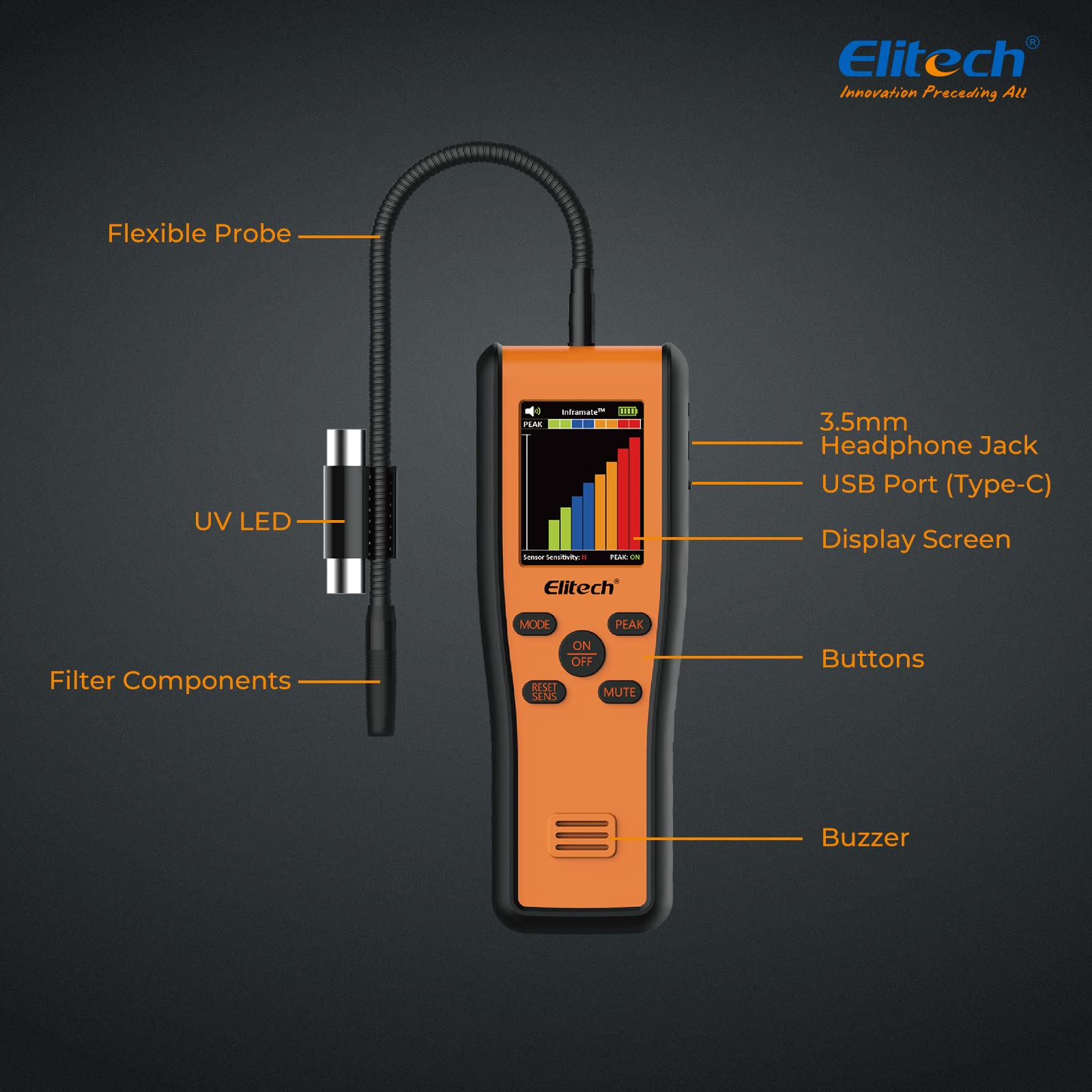 Elitech Inframate C Infrared R-744 Refrigerant Leak Detector - High Accuracy CO2 Leakage Tester for HVAC, Automotive & Industrial Use | Carbon Dioxide Gas Detection Tool for Refrigeration Systems
