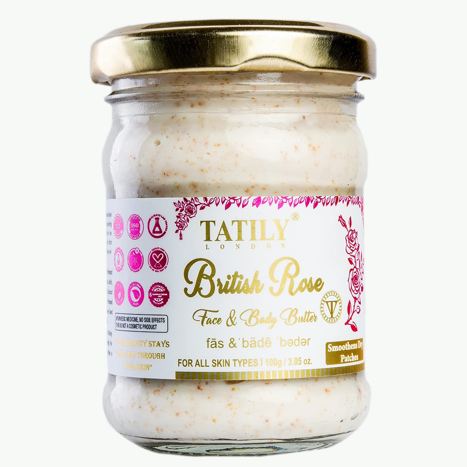 Tatily London British Rose Face & Body Butter for Very Dry Skin - Nourishing Shea Butter Moisturizer with Sunflower Seed Oil & Glycerin - Helps Reduce Stretch Marks - Suitable for Women & Men - 100g - Perfect for Daily Hydration & Skin Repair