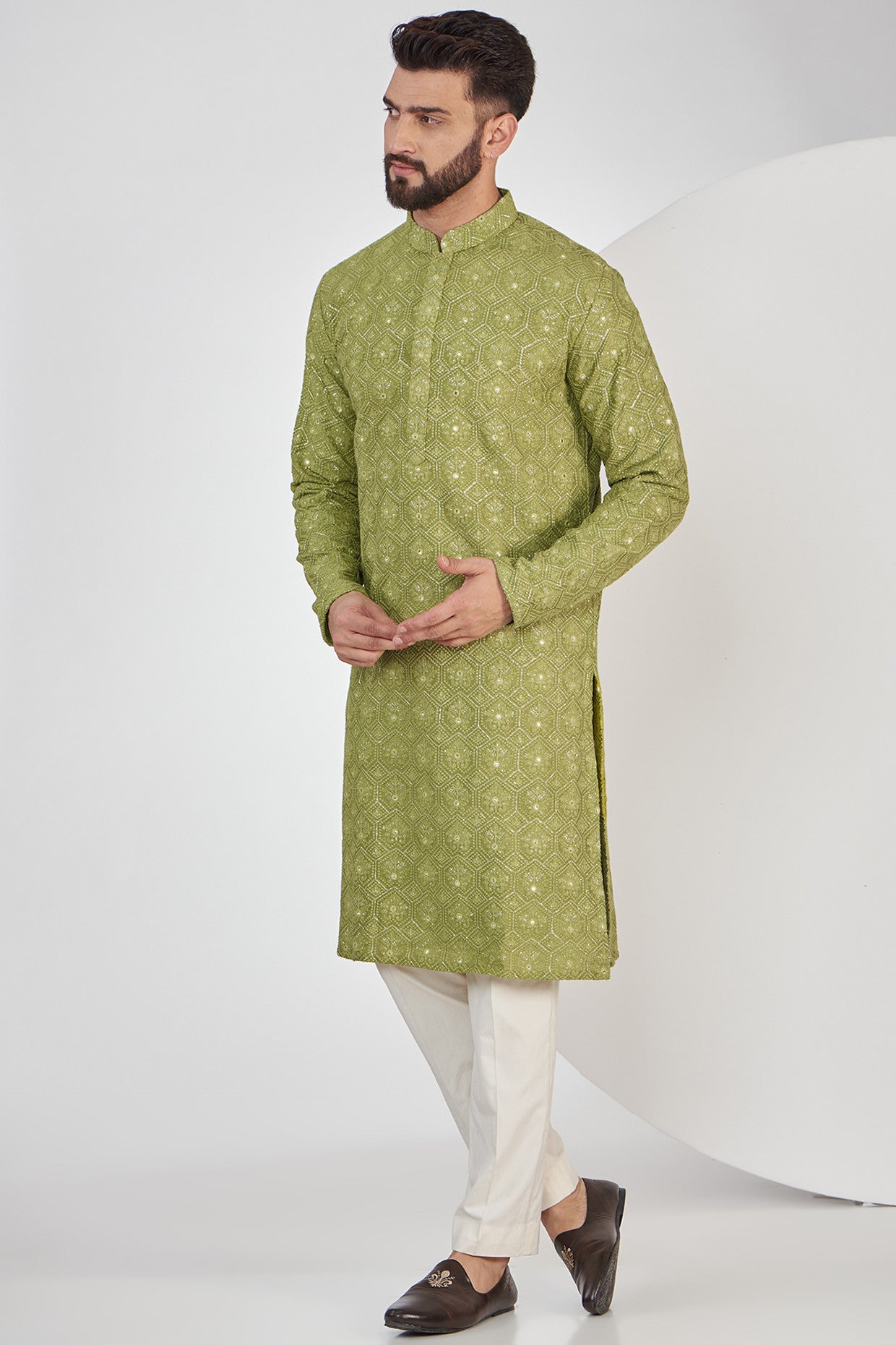 Elegant Mehndi Green Chikankari Kurta for Women | Traditional Indian Embroidered Tunic Top | Perfect for Festivals, Weddings & Casual Wear