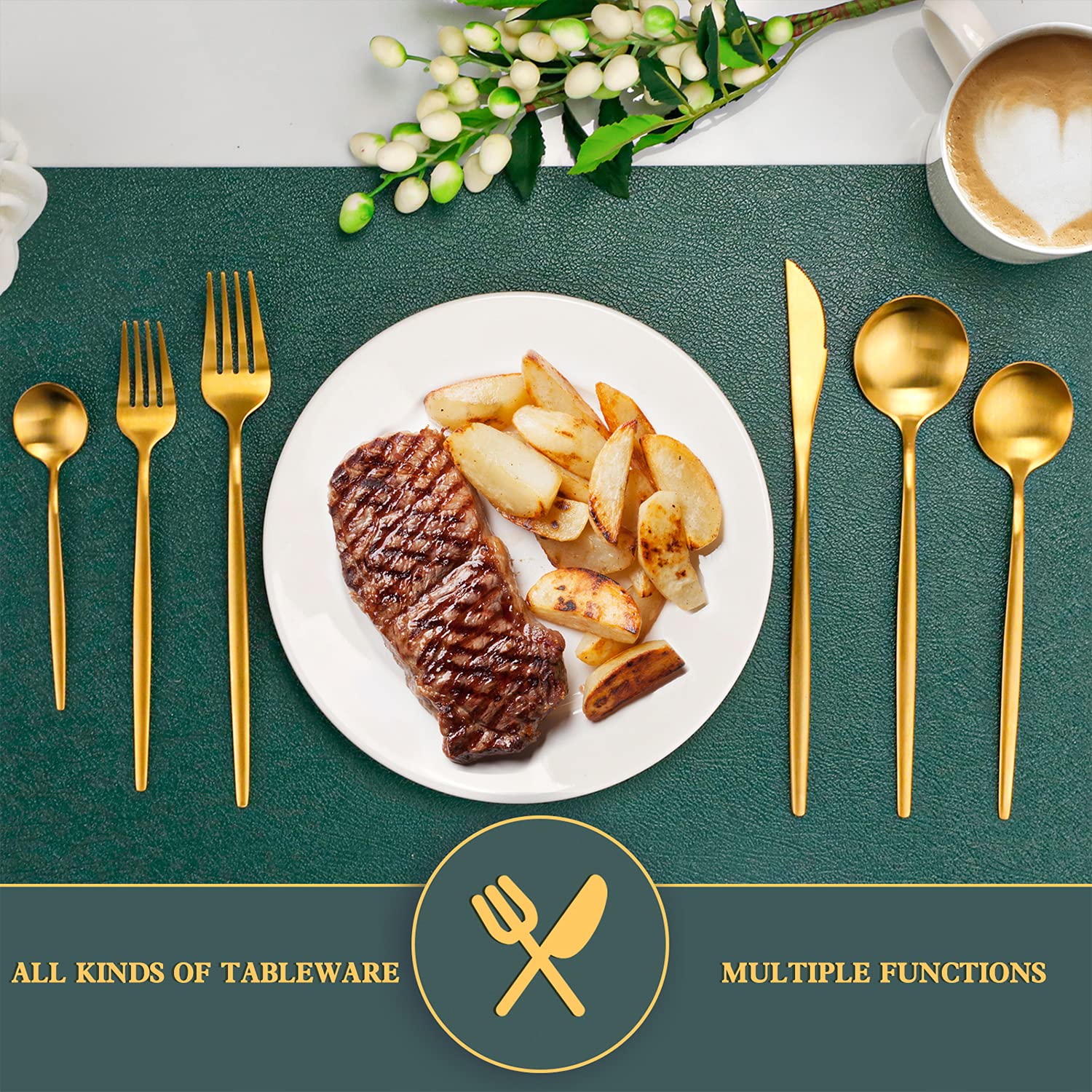 36-Piece Modern Matte Gold Silverware Set - Stainless Steel Flatware Set for 6, Elegant Tableware Cutlery Set - Perfect for Housewarming, Wedding & Anniversary Gifts - Ideal for Dinner Parties, Holiday Meals & Special Occasions