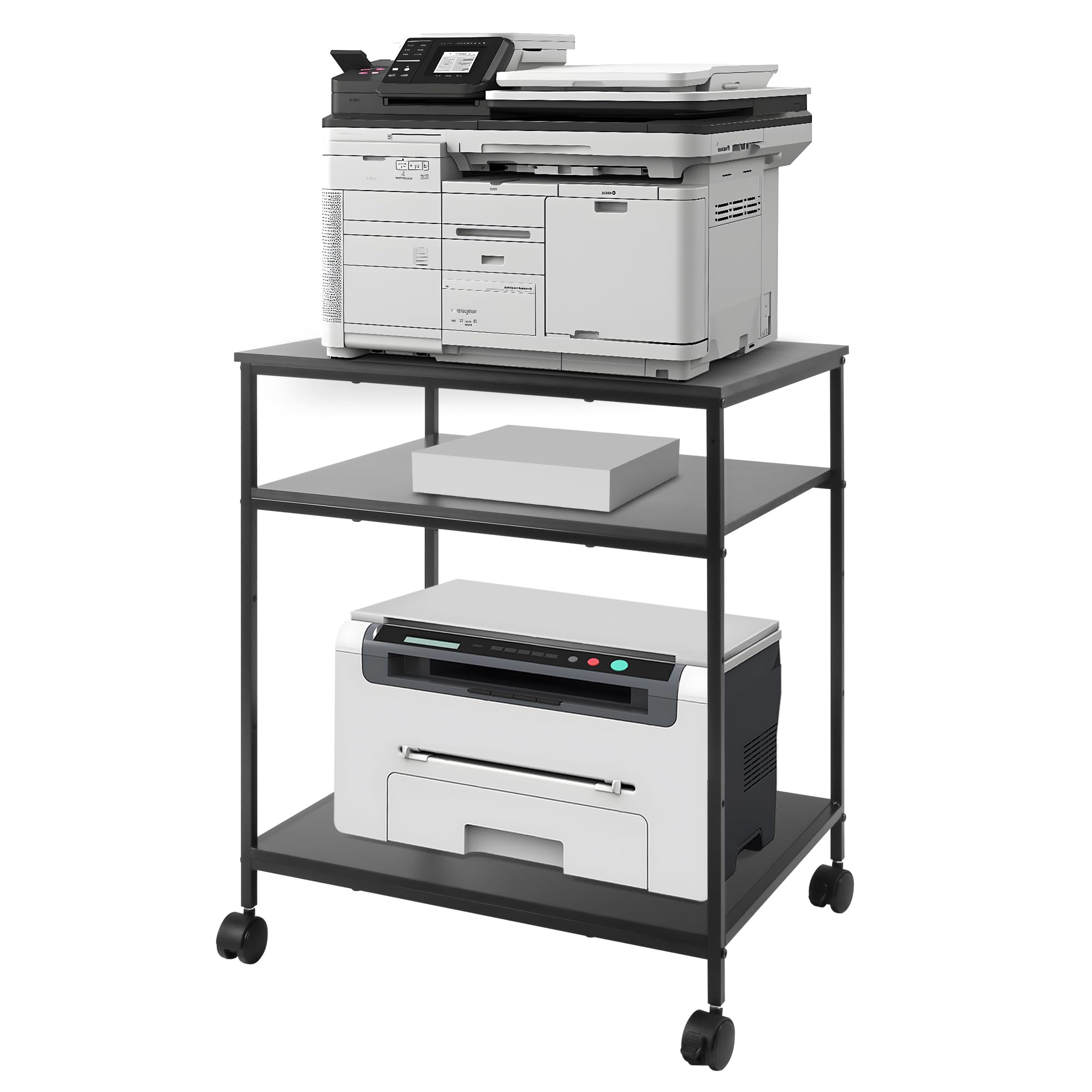 EMERIT Heavy Duty 3-Tier Adjustable Printer Stand Cart with Lockable Wheels - 23.6x18.9x31.5 Inches for Laser/Inkjet/All-in-One Printers, Scanners, Fax Machines & Office Supplies - Perfect for Home Office, Workspace & Industrial Use