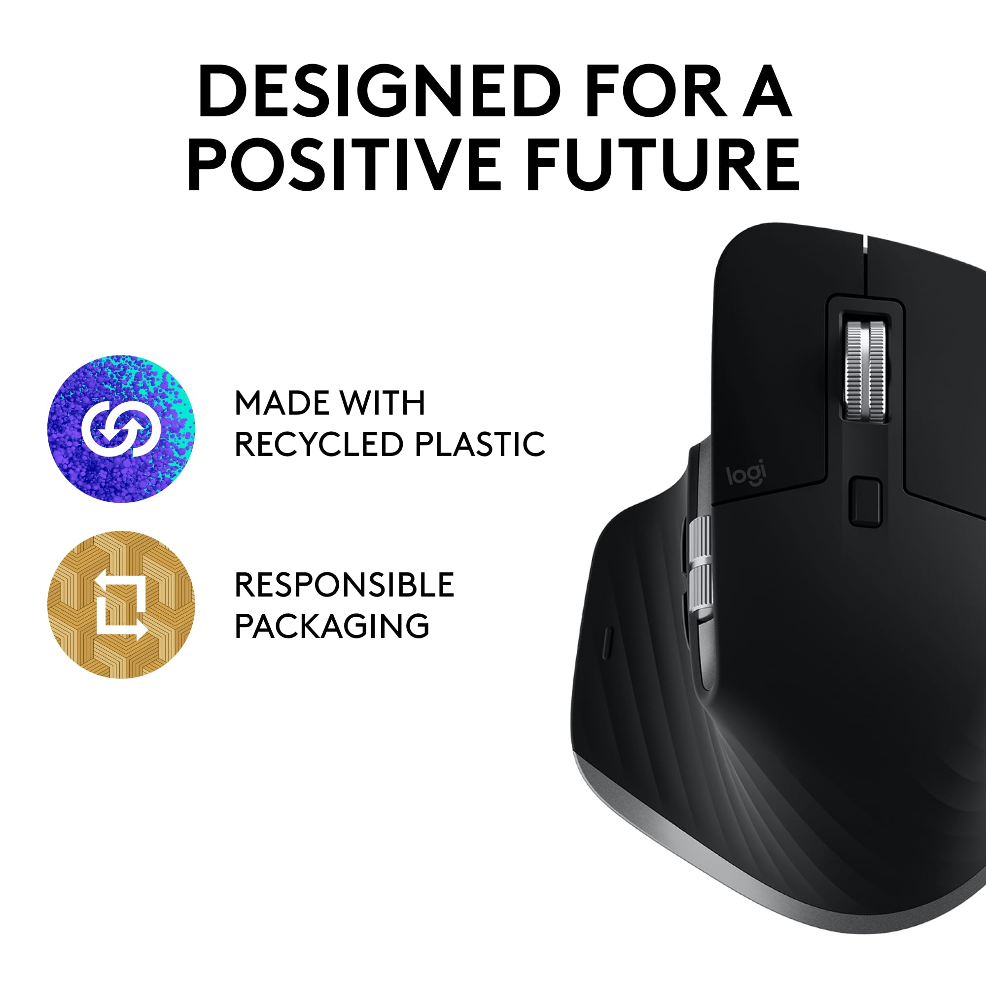 Logitech MX Master 3S Wireless Bluetooth Mouse for Mac - Ergonomic Design, Ultra-Fast Scrolling, 8000 DPI Precision, Silent Clicks, Glass Tracking - Compatible with MacBook, iPad (Space Gray) - Perfect for Office Work, Graphic Design & Video Editing