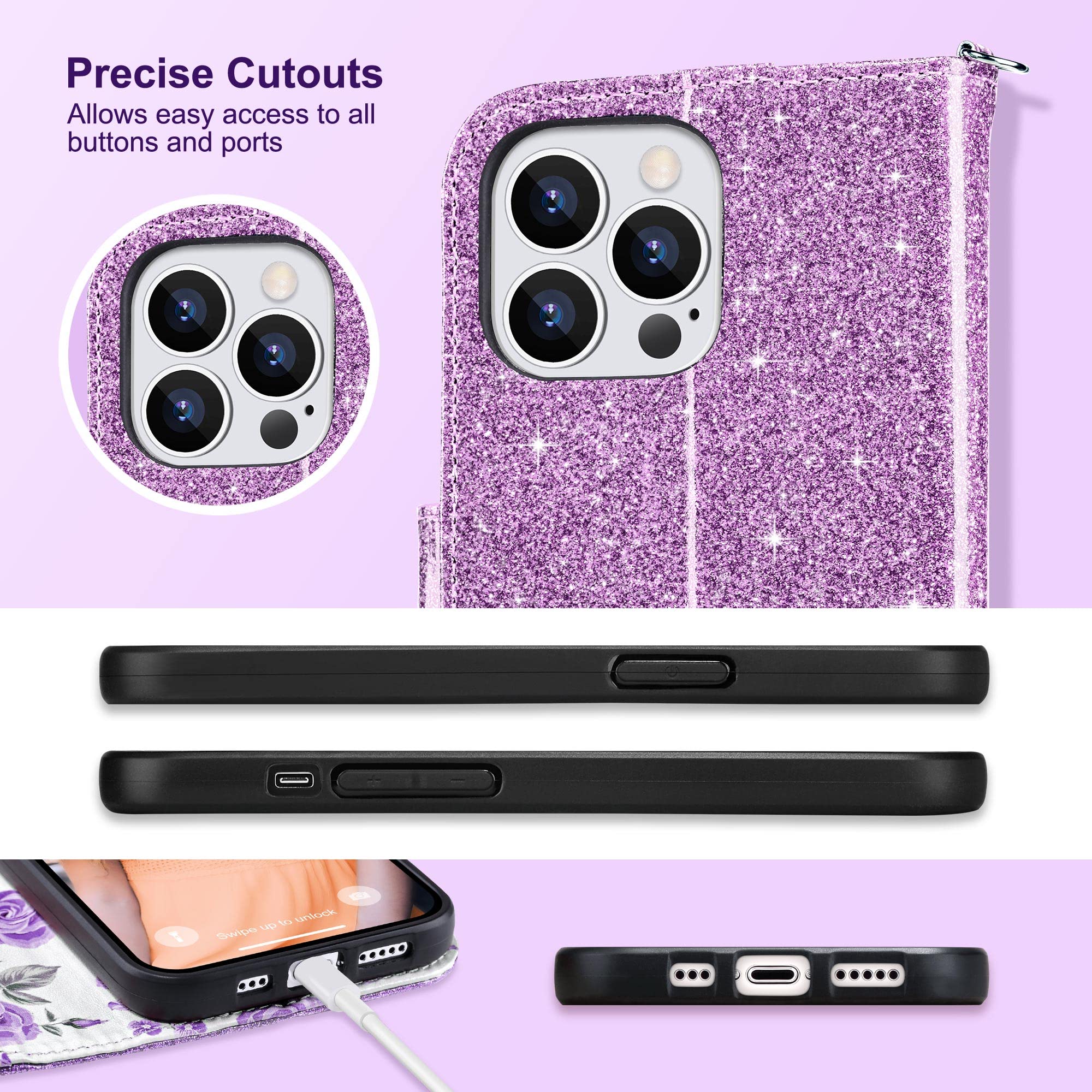 ULAK iPhone 13 Pro Max Wallet Case - PU Leather Flip Cover with Credit Card Slots & Kickstand | Shockproof Protective Phone Case for Women | 6.7 Inch Flower Design | Perfect for Work, Travel & Everyday Use