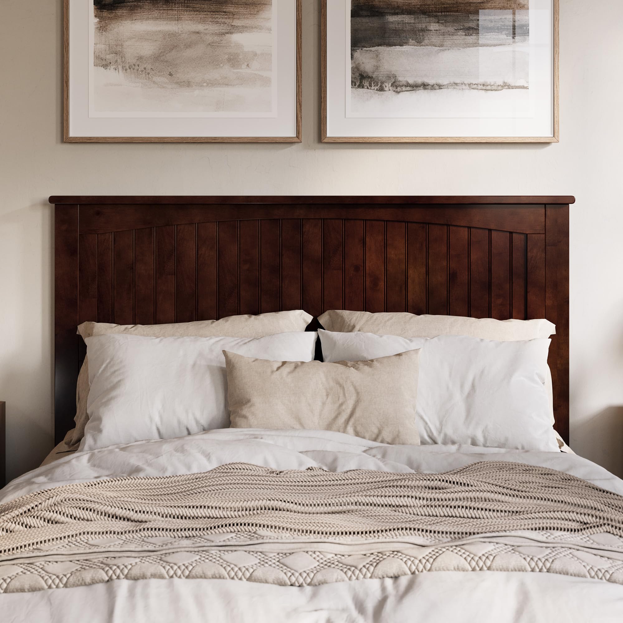 AFI Nantucket Queen Solid Wood Panel Headboard with USB Charging Ports - Walnut Finish - Modern Bedroom Furniture for Master Bed or Guest Room