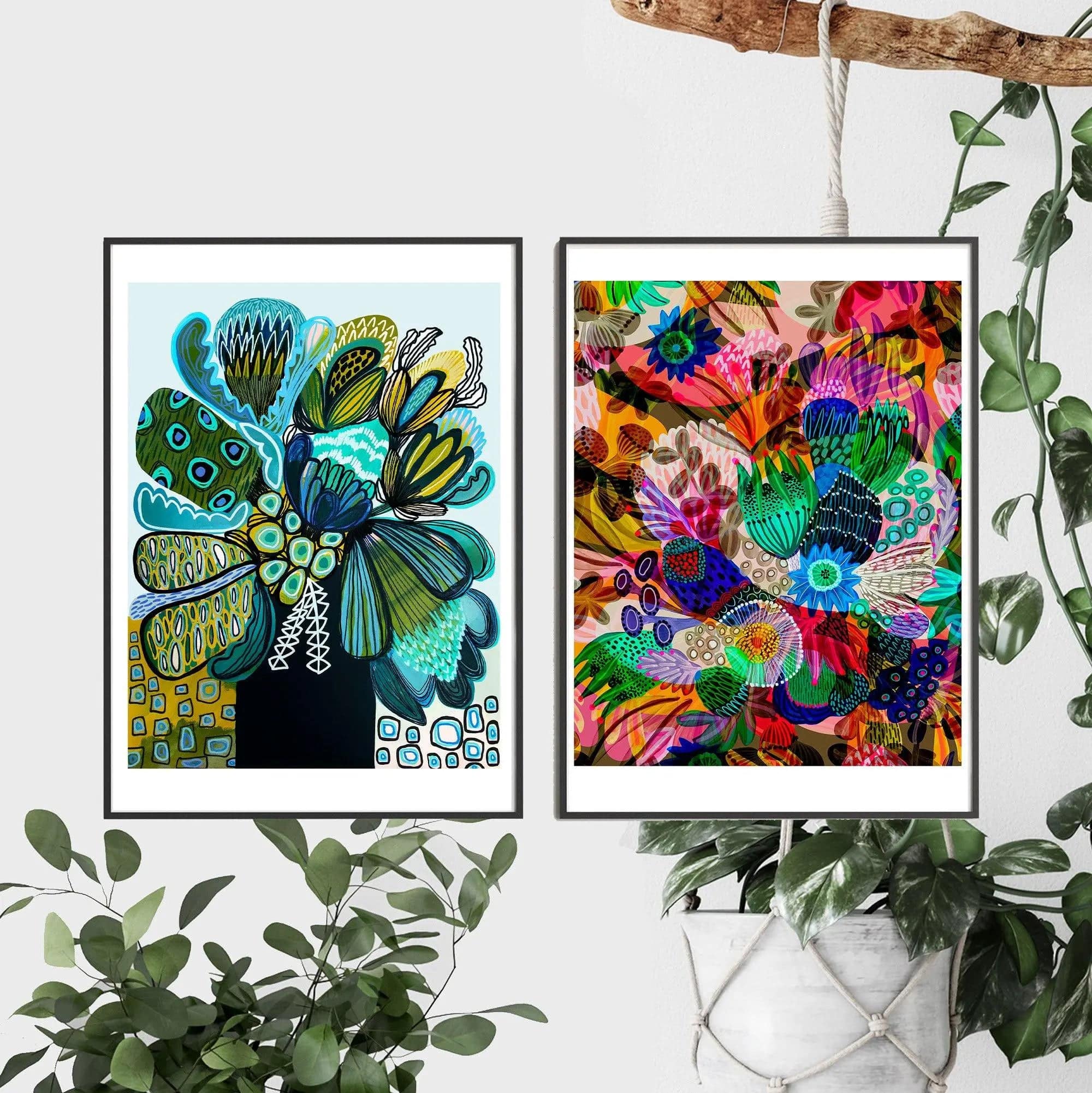 Azure Flowers and Garden of Eden Wall Art Prints - Stunning Botanical Canvas Paintings for Home & Office Decor | Perfect for Living Room, Bedroom, Kitchen Decor