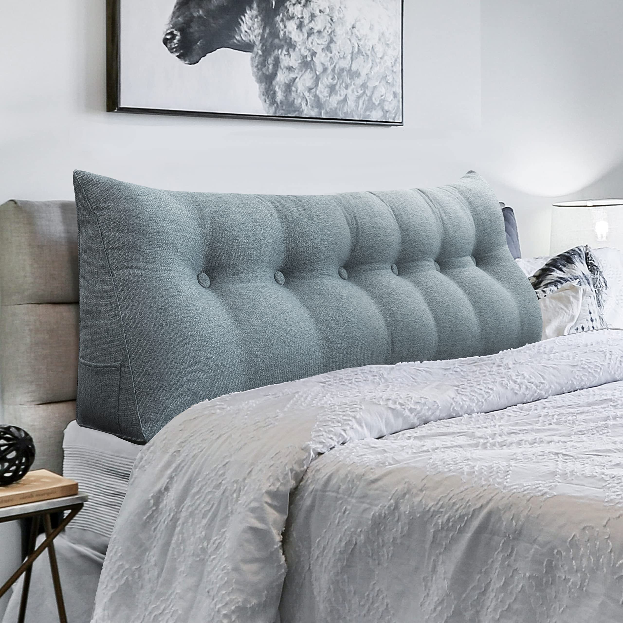Triangular Headboard Wedge Pillow - 71 Inch Upholstered Linen Bed Rest Cushion for Daybeds, Reading & Back Support | Grey Gap Filler Pillow for Sofa, Floor & Bed Positioning (Lumbar Support, Home Decor)
