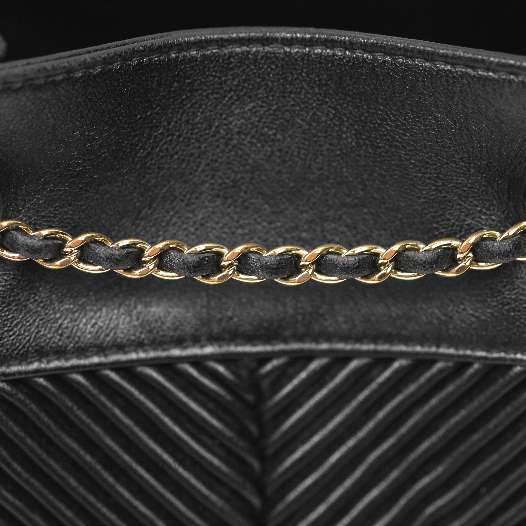 Chanel CC Chain Drawstring Bucket Bag Chevron Black Lambskin Gold Hardware - Luxury Crossbody Shoulder Bag for Women, Perfect for Parties, Date Nights & Special Occasions