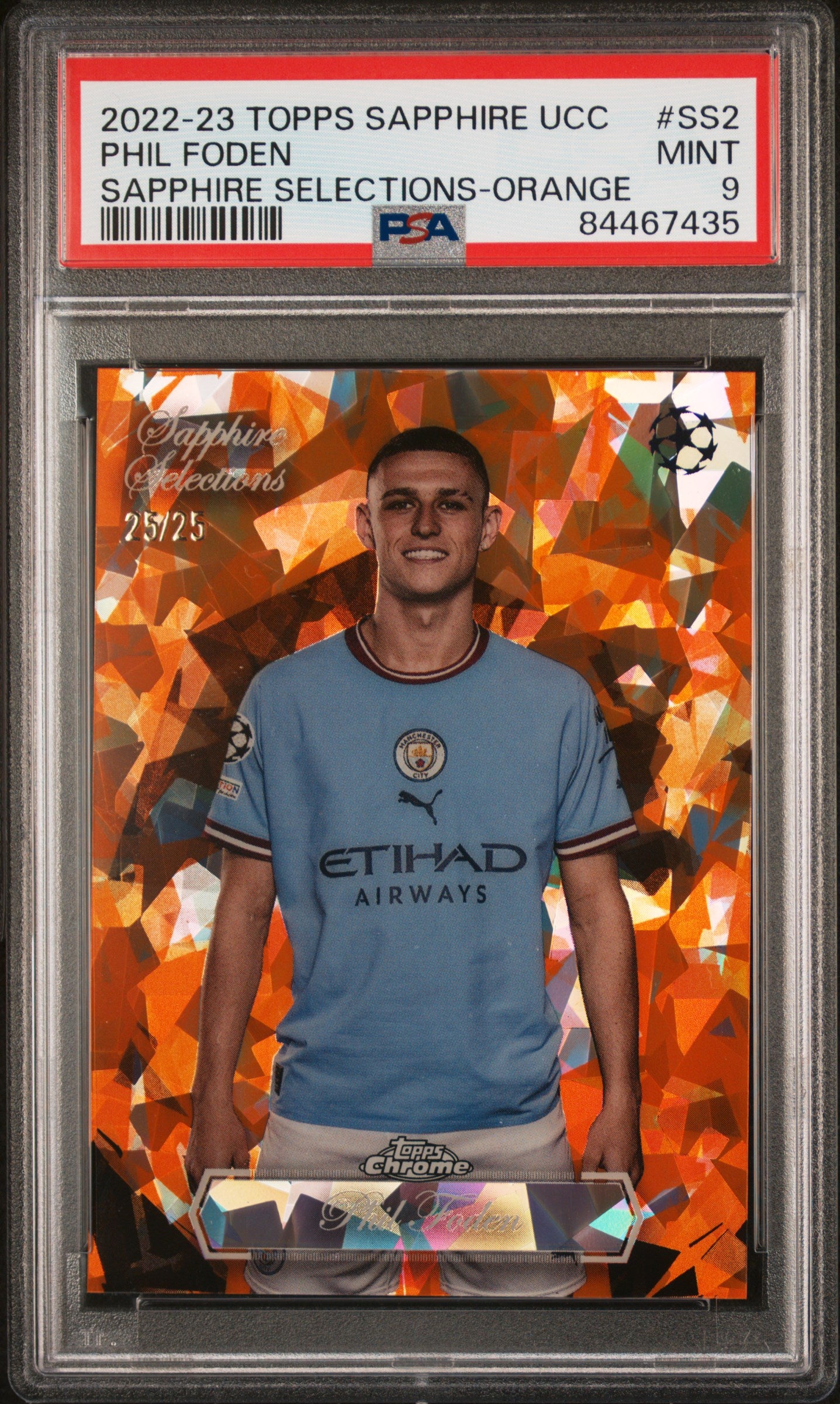 2022-23 Topps Phil Foden Orange Sapphire Selections /25 PSA 9 - Rare Soccer Trading Card for Collectors & Investors - Perfect for Display, Gifts, and Portfolio Diversification
