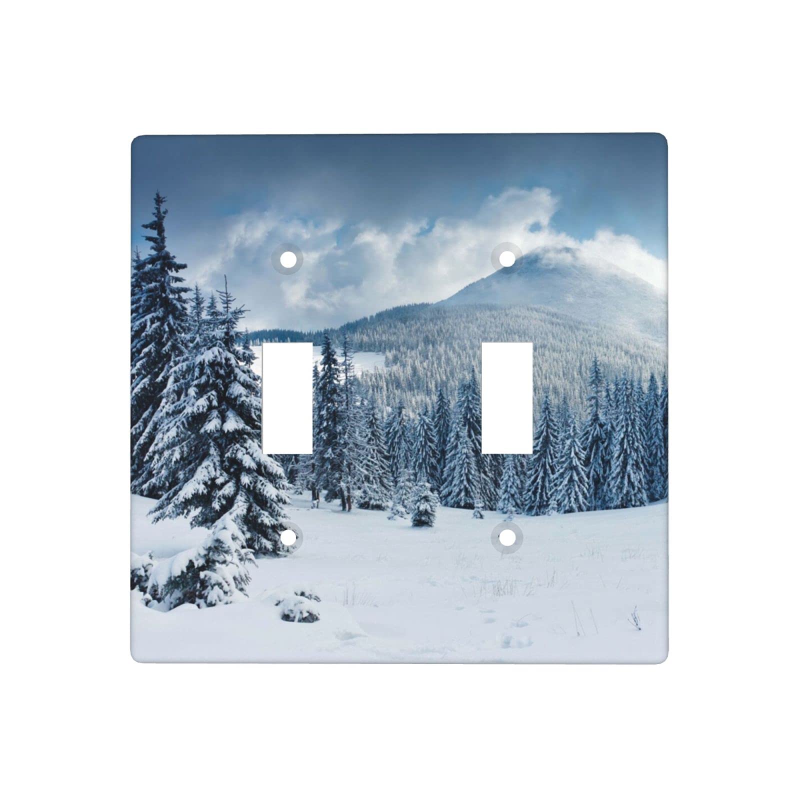 Snowy Winter Forest Christmas Light Switch Plate Cover - Double Gang Toggle Switch Wall Plate Decor for Holiday Home Decoration | Perfect for Living Room, Bedroom, and Office Decor
